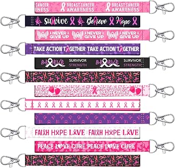 Sasylvia 120 Pcs Breast Cancer Awareness Keychains Swivel Hook 12 Styles