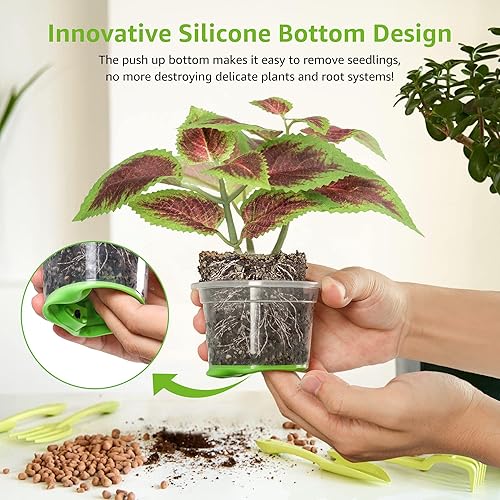 Miniatura 3 de MIXC 30 paquetes de macetas transparentes reforzadas de 4 pulgadas con base de silicona para un fácil trasplante, maceta de plástico transparente