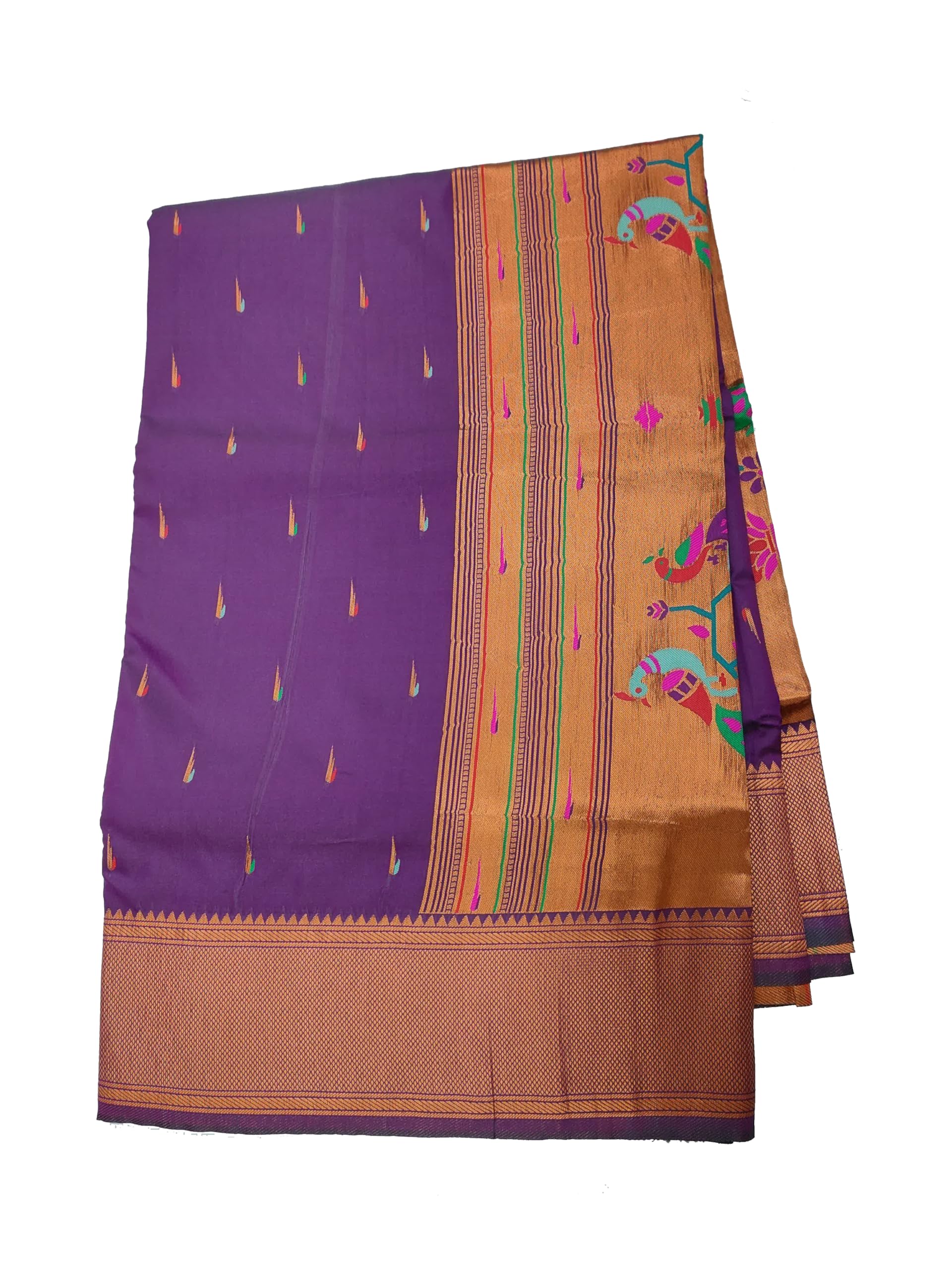 Kshatriya Cloth stores Woman's Nauvari Puar Silk Paithani Saree Or Nine Yard Saree In Dark Magenta Colour With Copper Gold Pallu And Border