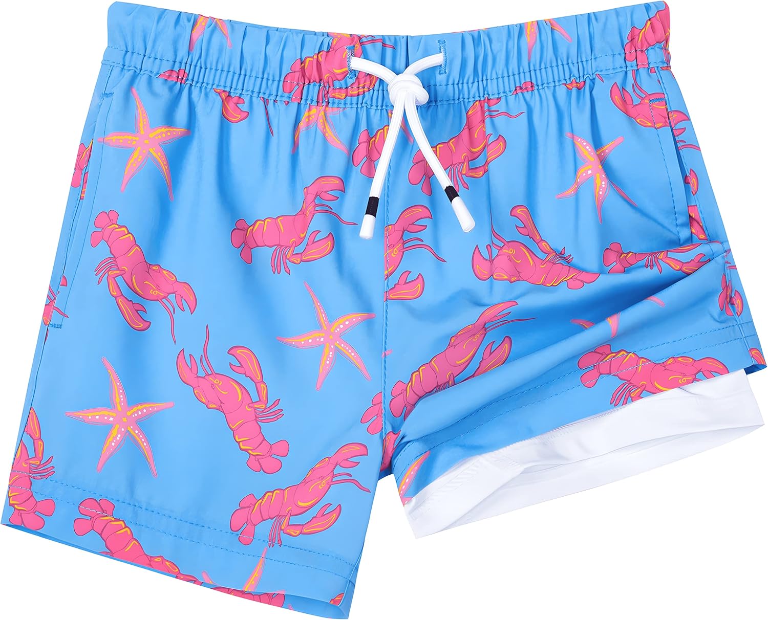 SURF CUZ Boys Swim Trunks with Boxer Brief Liner Toddler Boy Stretch Swimsuit Shorts Quick Dry Swimming Trunks Bathing Suit