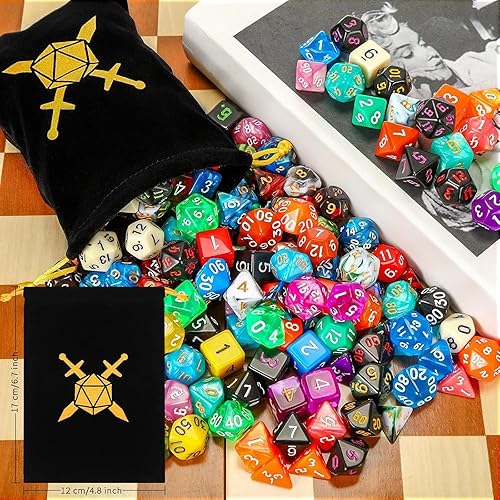 Miniatura 5 de Yilloog 350 piezas compatibles con juegos de dados DND poliédricos a granel con bolsa de cordón, juego de mesa de juego de múltiples roles D4 D6 D8