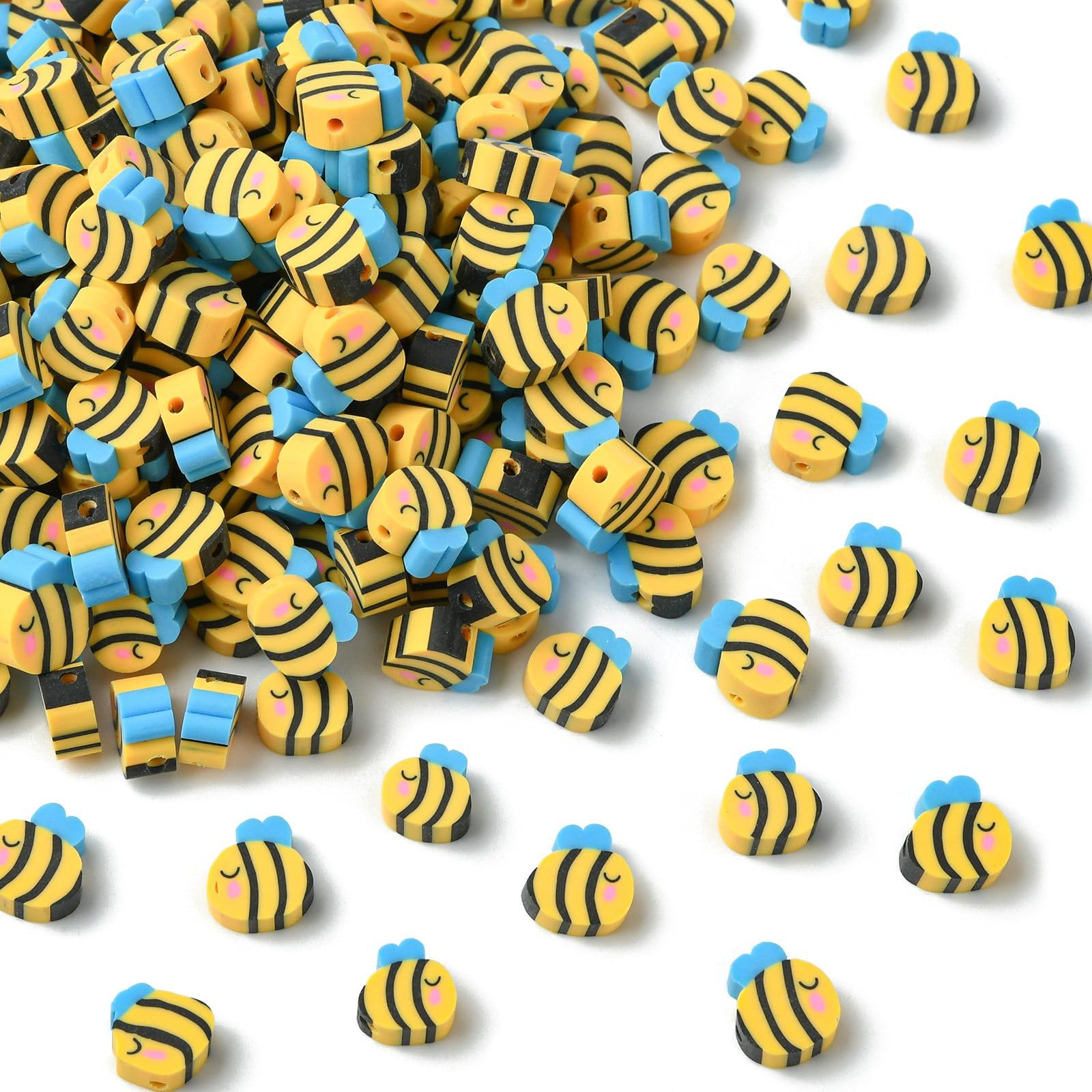 UR URLIFEHALL 450 Pcs Yellow Bumble Bee Polymer Clay Beads Handmade Honey Bee Insect Beads for Jewellery Making DIY Bracelet Necklace Hair Clip