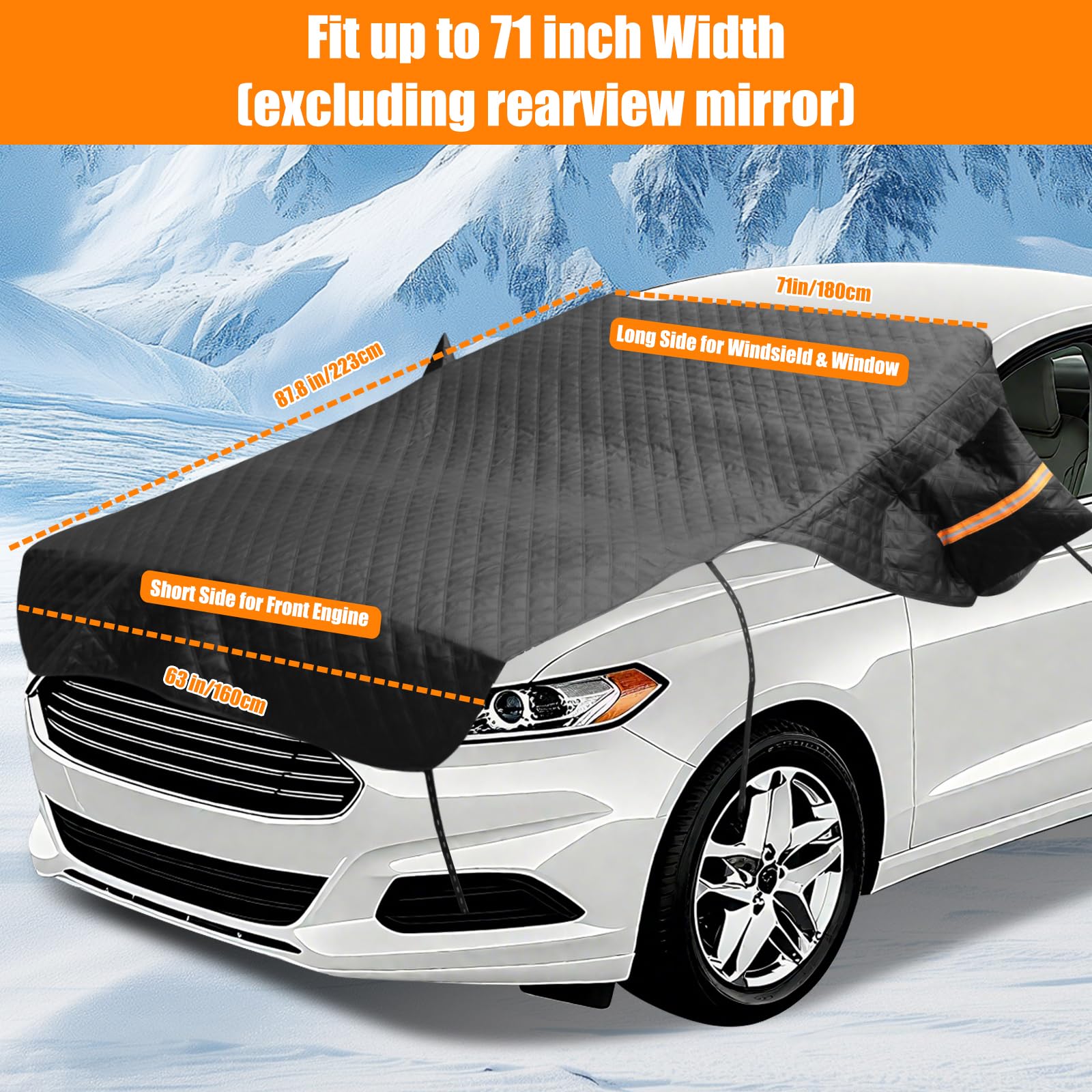 Housse de protection pour pare-brise de voiture - En tissu Oxford 600D - Accessoire d'hiver de voiture - Protection 3 en 1 pour pare-brise, capot et rétroviseurs latéraux - Pour petites voitures