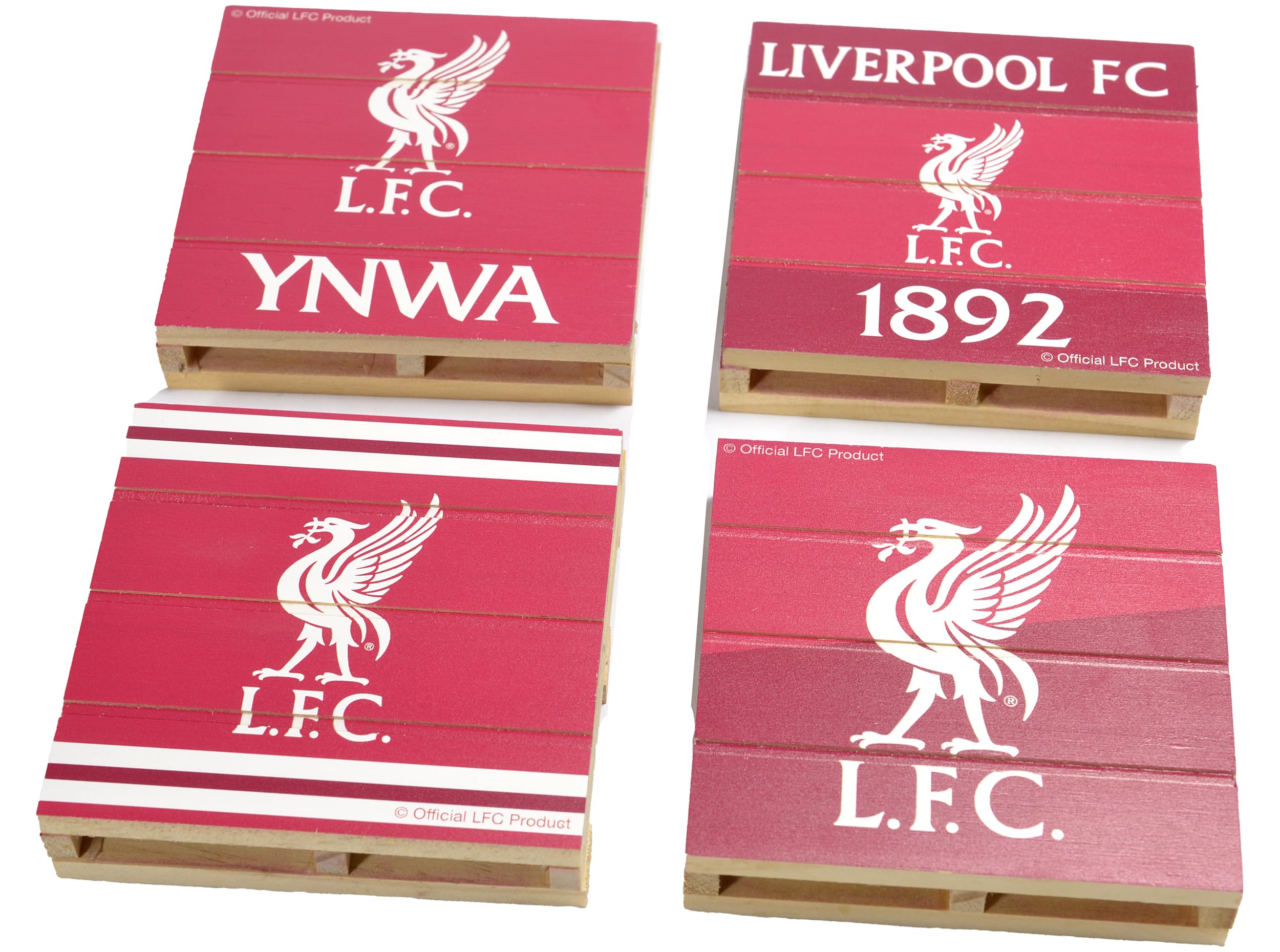 FOCO - Liverpool FC Wooden Pallet Coasters, Set of 4, Club Logo Design, Red