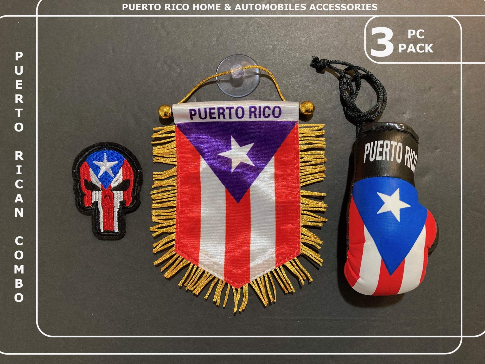 Puerto Rico Flags for Cars Accessories Boxing Gloves Puerto Rican PR Homes Quality Made Banderas para Autos Small Mini Banner Hanging Window car Flags Accessory for Men Women (PR Combo 8)
