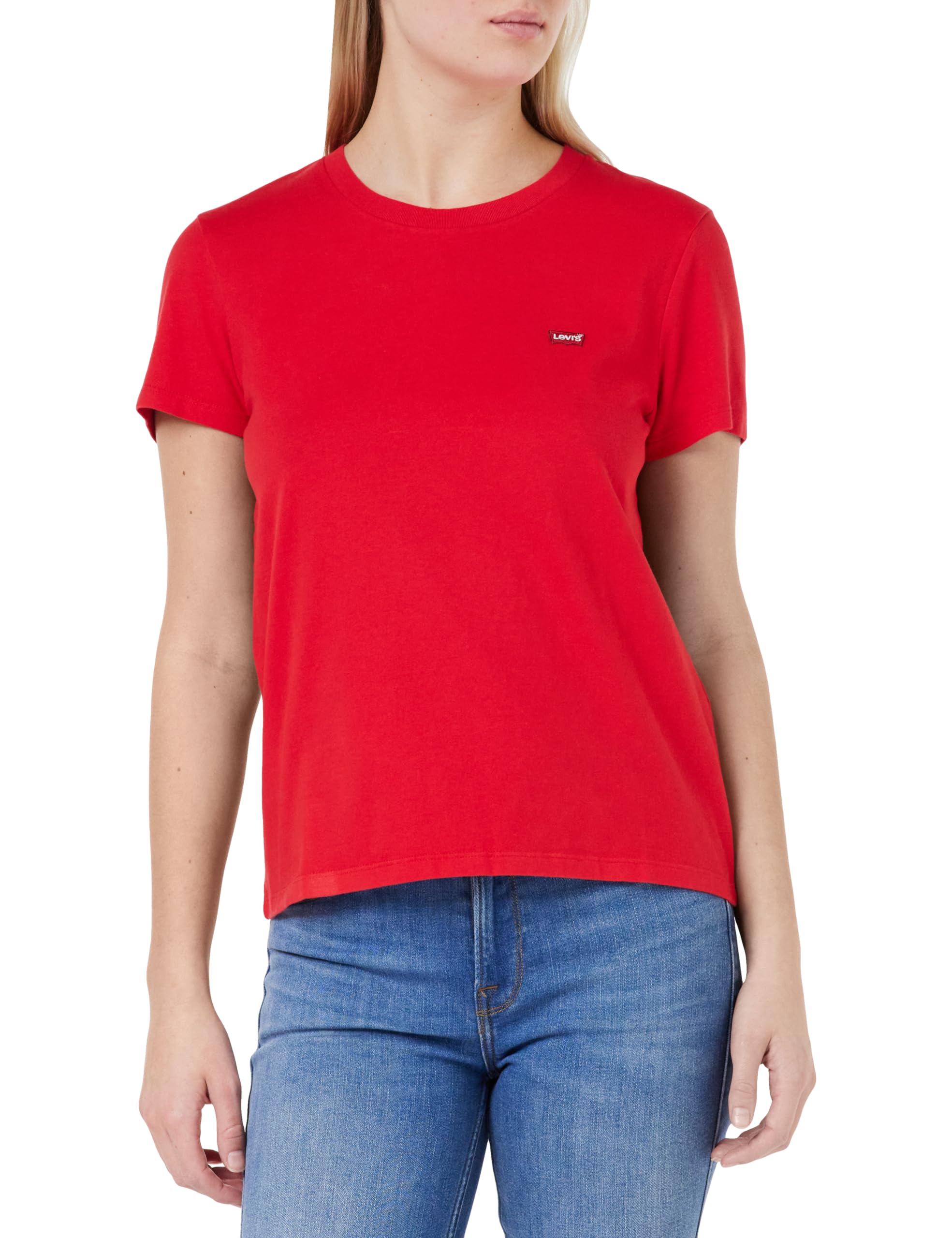 Levi's Women's The Perfect Tee- Core Chesthit Logo T-Shirt, Script Red, XXS
