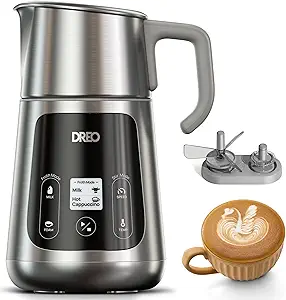 Dreo All-in-1 Milk Frother, Electric Foam Frother for Latte Art Microfoam and Coffee, 15oz/450ml Automatic Milk Warmer with 30 Drinks, Dishwasher Safe, Dairy/Plant-Based Milk