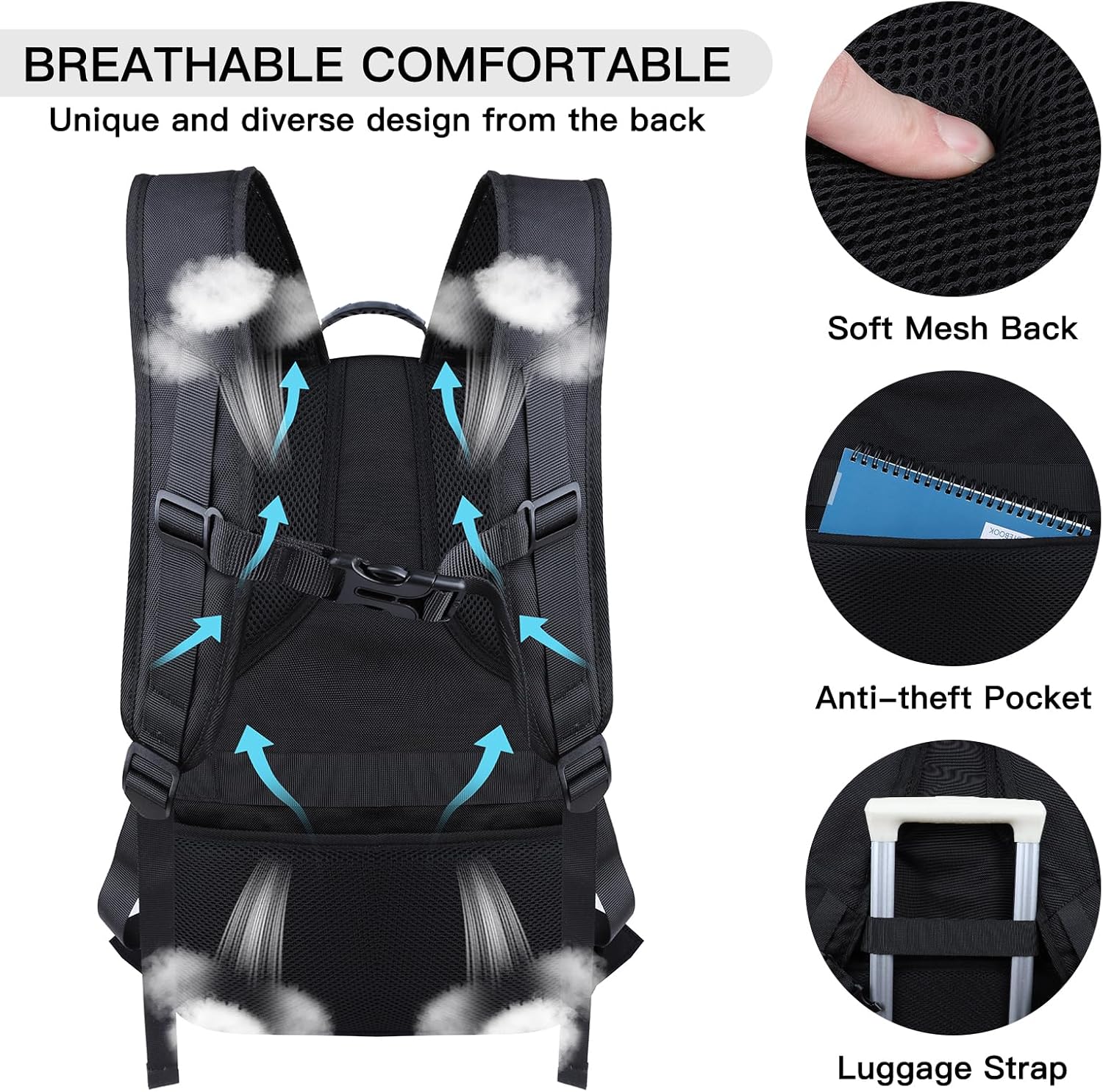 ANTERK Mochila extra grande, mochila de viaje, mochila para laptop, duradera TSA resistente al agua de 17.3 pulgadas con puerto USB, mochila