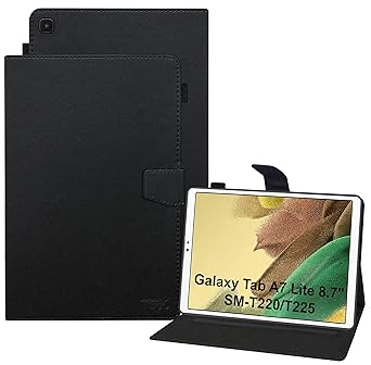 TGK Leather Flip Stand Case Cover for Samsung Galaxy Tab A7 Lite 8.7" SM-T220/T225 with Stylus Holder, Black