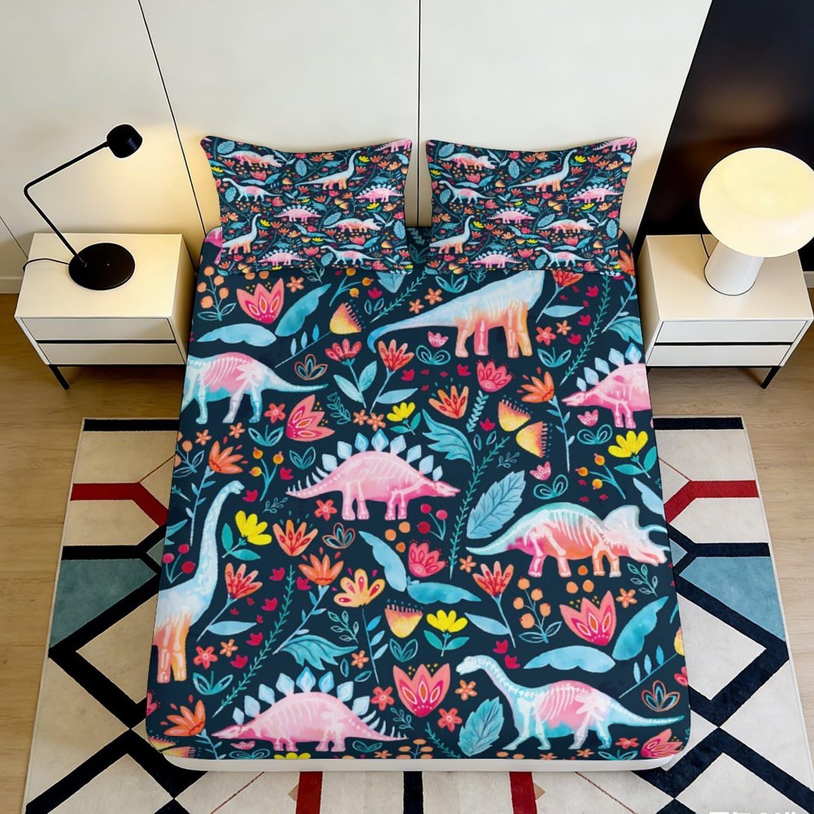 Jqzkxnhpbr Style-6 3D Printed Dinosaur Forest Fitted Sheet Microfiber Soft Colorful Jungle Bed Cover For Bedroom Dorm Guest Room Mattress Protection Decor 90X200x25cm
