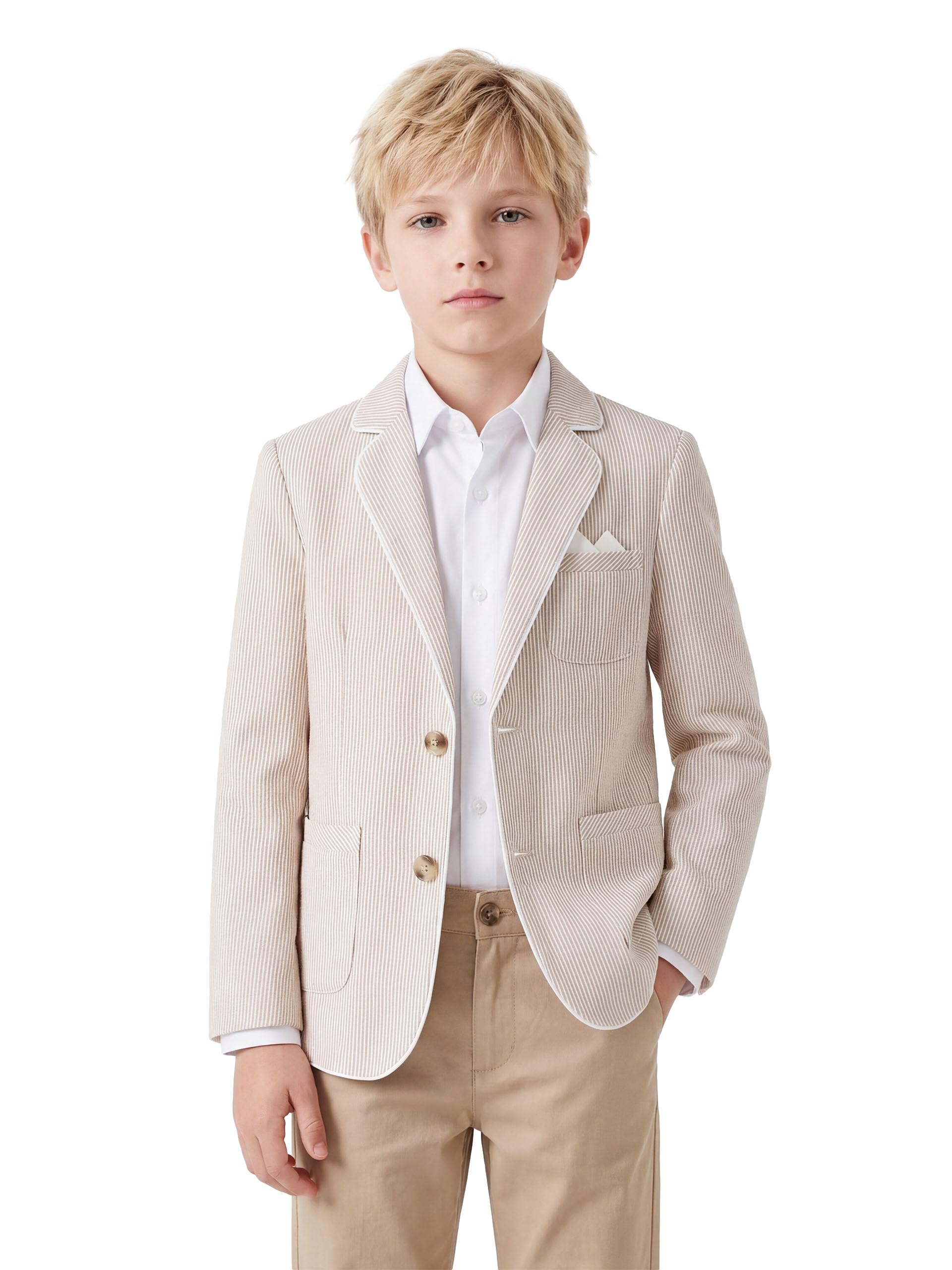LOLANTA Blazer en Seersucker Respirant pour Enfants, Veste de Costume rayée élégante pour garçons, pour Occasions décontractées d’été, 5-13 Ans