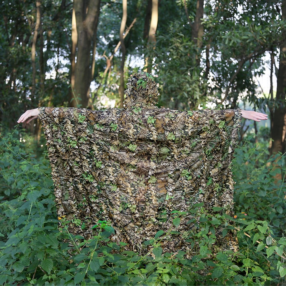 Zicac Outdoor mit schnelltrocknend Polyester 3D-Blätter Tarnen Cape Umhang Mantel Stealth Waldjagdbekleidung