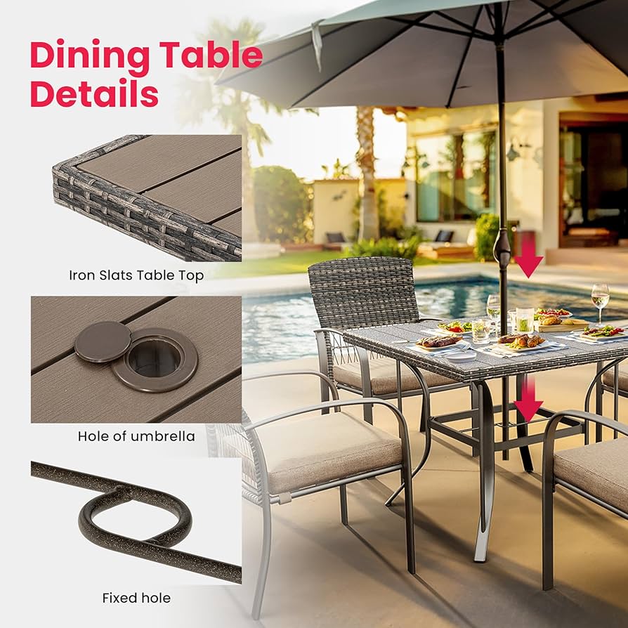 YITAHOME Outdoor Patio Dining Set 6 Pcs 59" Outdoor Table And Chairs Patio Dining Furniture Sets For 6 With Chairs & Table & Bench Outdoor Dining Table Set For Garden Lawn