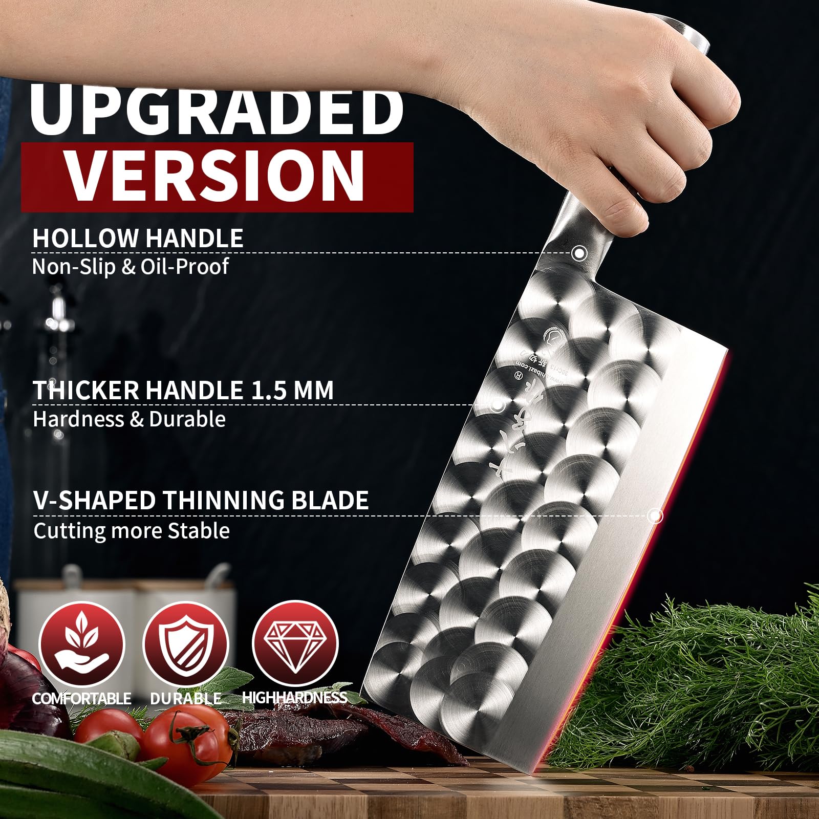 SHI BA ZI ZUO Mannaia da Macellaio,Coltello da Cucina Machete Professionale con Maniglia in Acciaio Inox Ergonomica