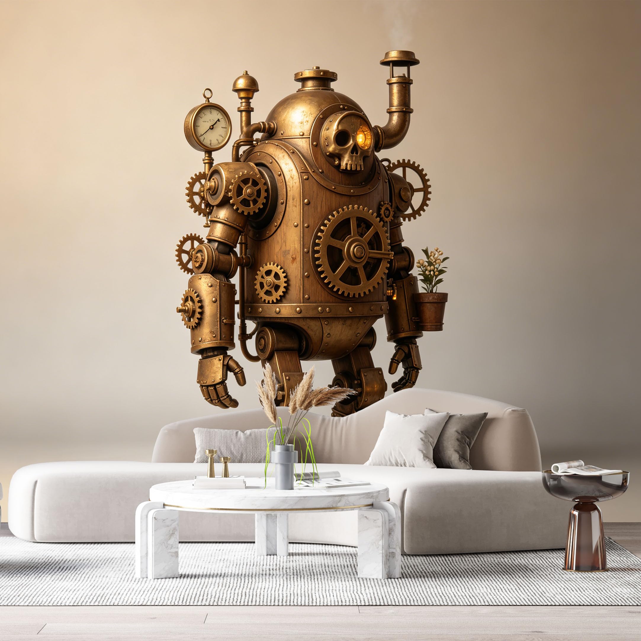Custom Size Wall Mural Steampunk Mechanical Robot Bronze Gears Industrial Mech Futuristic Style SelfAdhesive Art Prints Removable Large Wallpaper Esports Room Game Room Tenant Room Studio