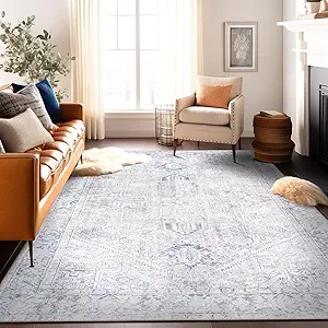 Rugshop Blue Vintage Boho Medallion Area Rug — Machine Washable, 10' x 14' for Living Room, Dining Room and Bedroom