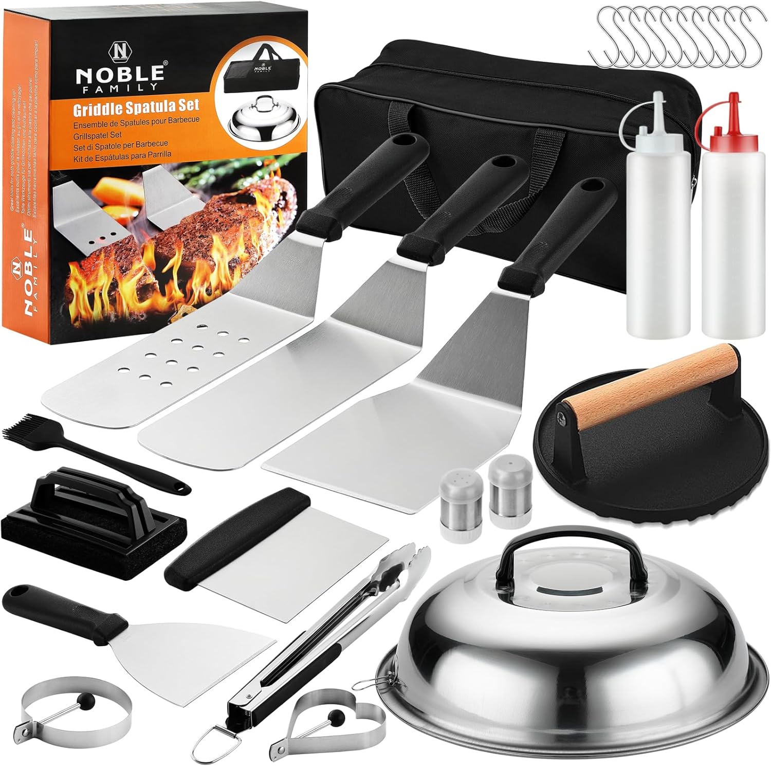 27 PCS Griddle Accessories Kit, Flat Top Grill Accessories Set for Camping, Professional Griddle Spatula Set with Melting Dome, Burger Press for Outdoor BBQ Cooking Black Griddle Accessories