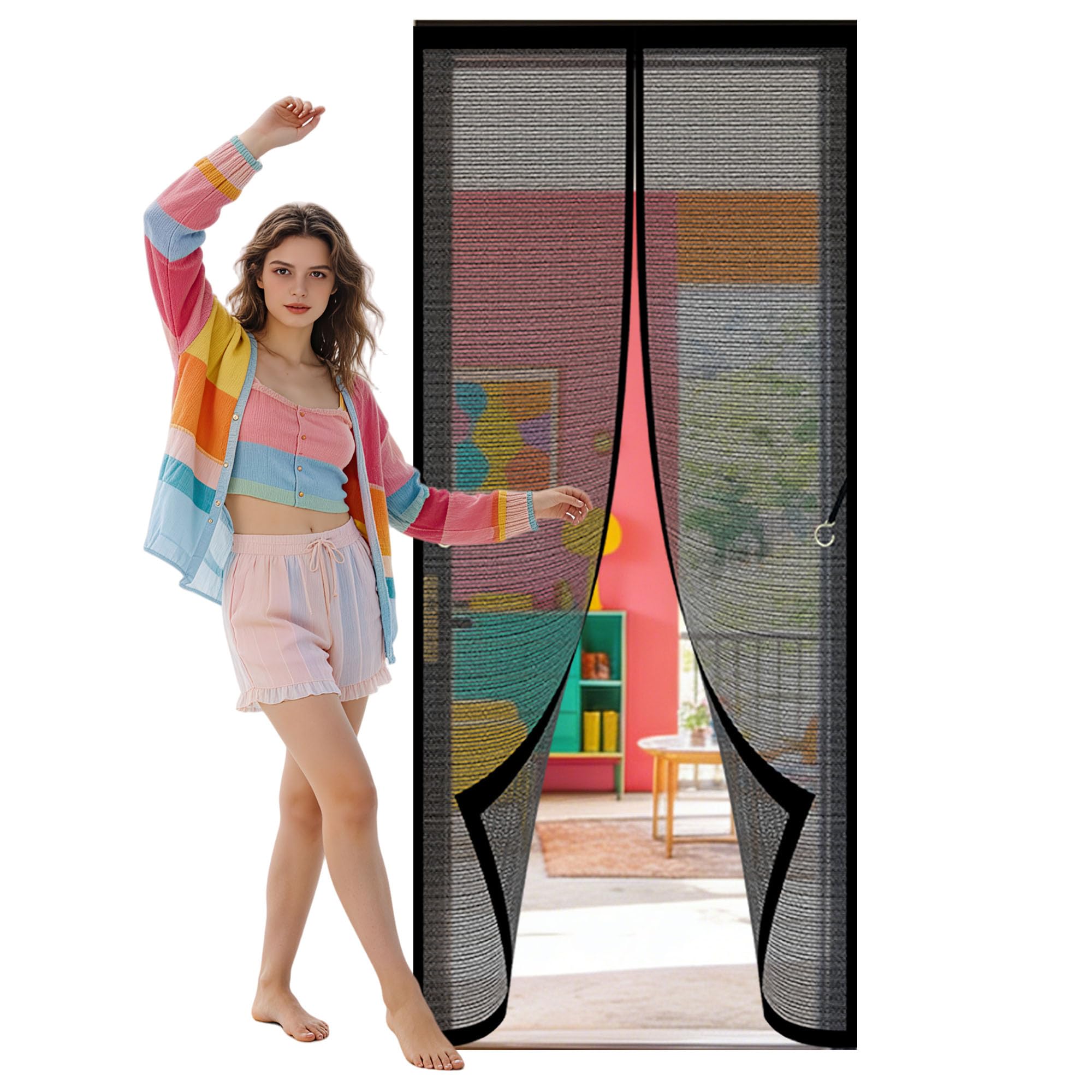 Magnetic Fly Insect Screen Door 97 x 244 cm Automatically Closes Insect Mesh Keeps Flies Mosquitoes Out for Home, Bedroom, Living Room, Kitchen, Patio, Black