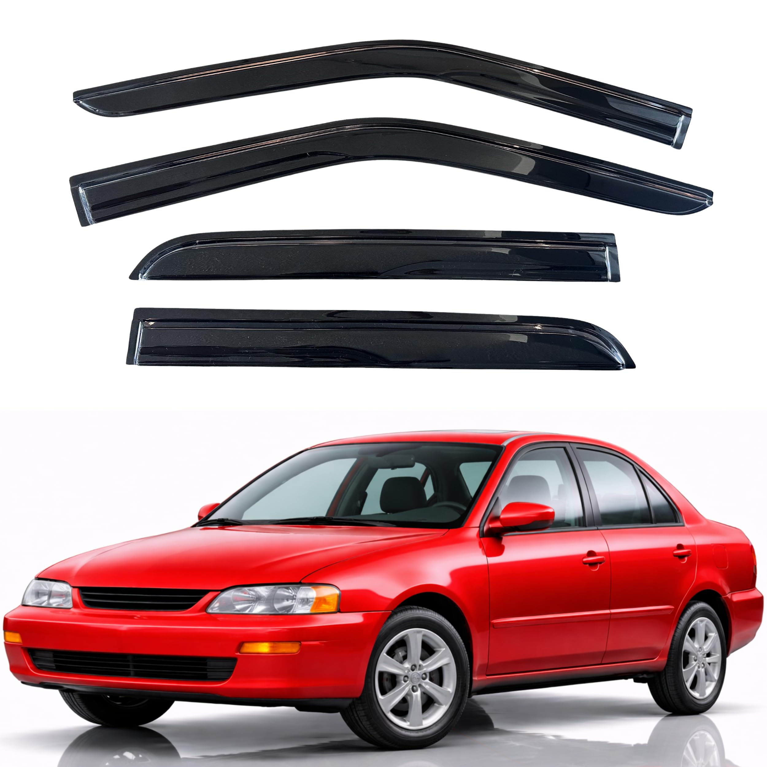 KPY Rain Guards Fit for 1993-1997 Toyota Corolla Sedan, Out-Channel Window Visors Vent Wind Deflectors 4PC, Car Accessories for 93-97 Corolla Sedan