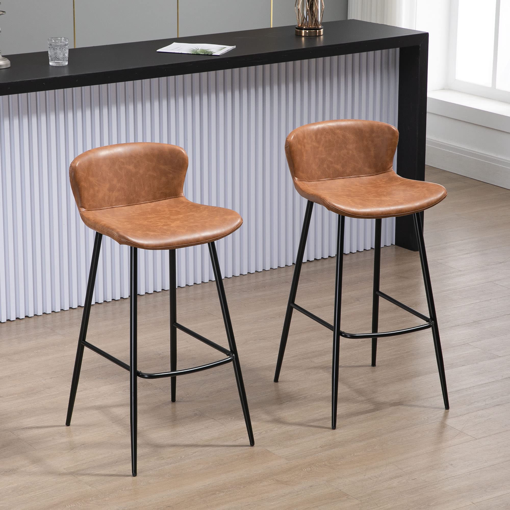 HOMCOM Lot de 2 Tabourets de Bar Hauteur 76 cm Dossier Vintage Marron