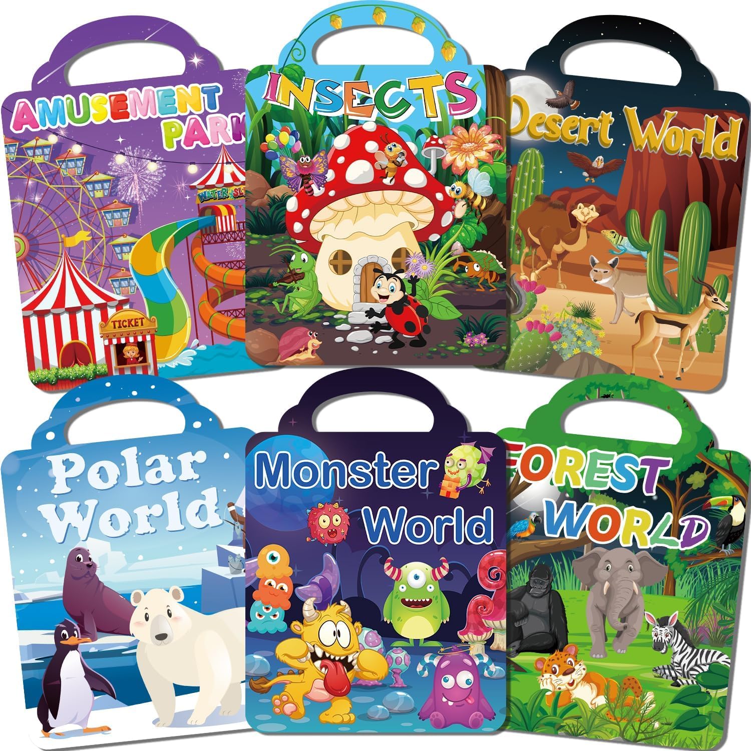 Wiederverwendbare Stickerbücher Für Kinder – 6 Themen (Bauernhof, Dino, Weltraum), 3D-Aufkleber, Ab 2 Jahren
