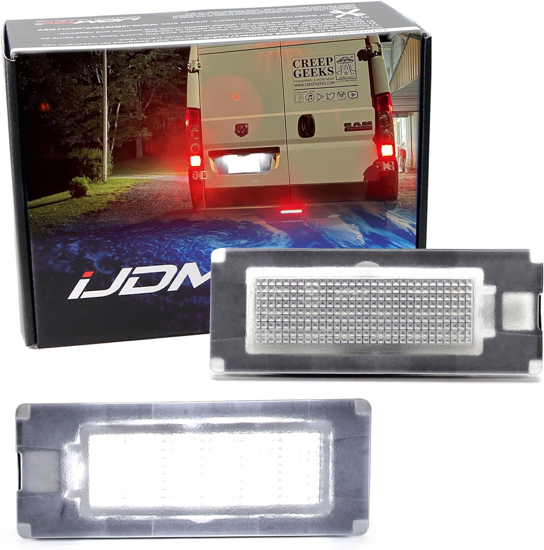 Xenon White Full LED License Plate Light Kit Compatible With RAM 2014-up Promaster 1500 2500 3500, Powered By 18-SMD LED Diodes