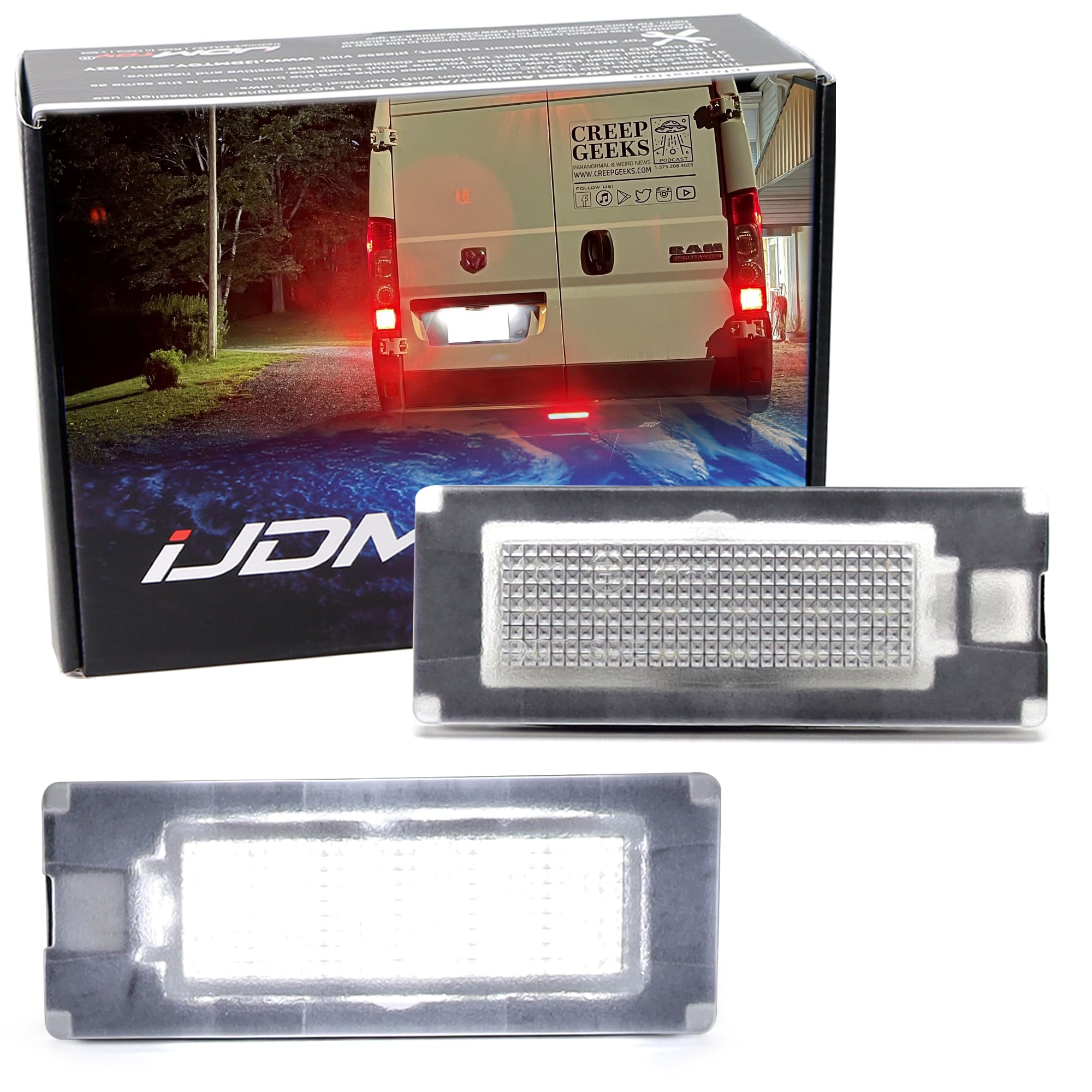 Xenon White Full LED License Plate Light Kit Compatible With RAM 2014-up Promaster 1500 2500 3500, Powered By 18-SMD LED Diodes