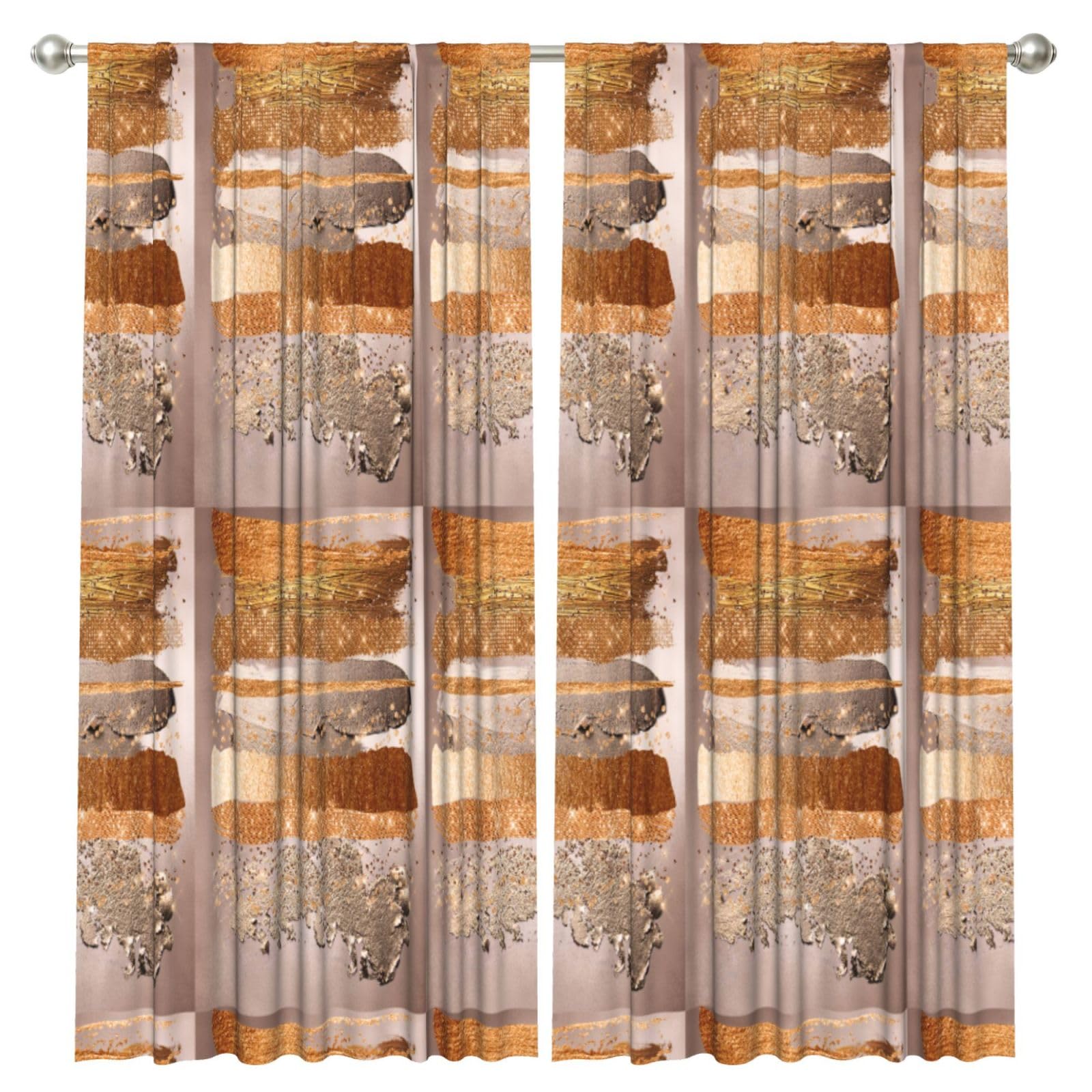 InOmak Copper Gold Strokes Glamour Texture, 2 Panels Window Curtains 52 x 84 Inch Blackout Curtains for Living Room Bedroom