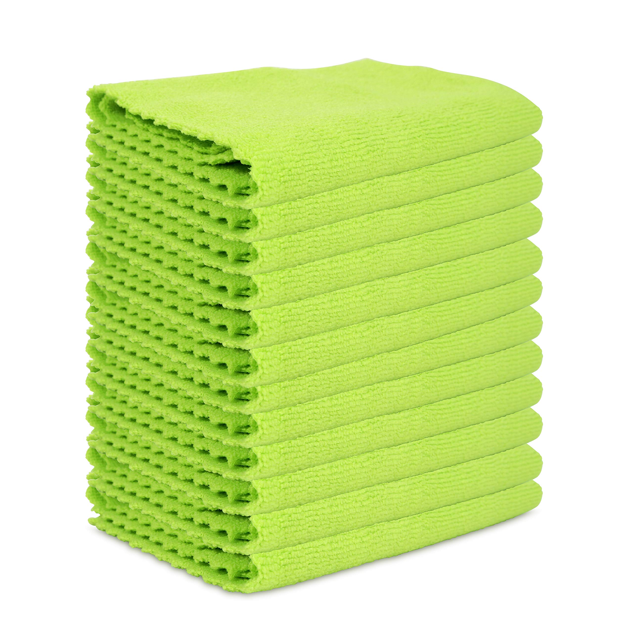 Arkwright Microfiber Car Cleaning Towels Pack of 12, Scratch Less Edgeless Design, lint Free and Streak Free, Wash Cloths for Kitchen, Windows (16 x 16 in.) (Lime Punch)