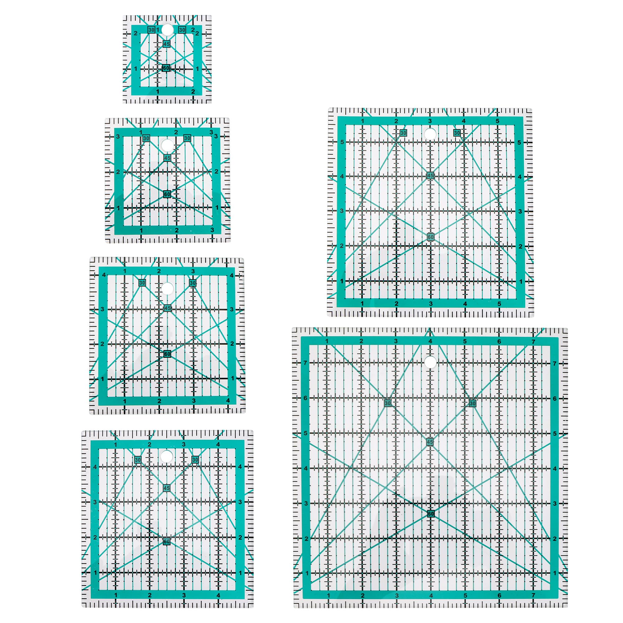 Axincardarm 6 Pcs Square Quilting Rulers with Colored Grid Line Acrylic Sewing Ruler, 2.5/3.5/4.5/5/6/8 Inch Patchwork Ruler for Measuring, Cutting, DIY Sewing Crafts