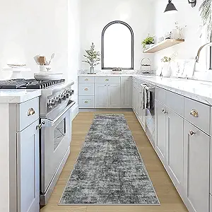 2'6''x8' Runner Rugs Washable Rug: Modern Abstract Living Room Rug Soft Anti-Skid Thin Carpet Indoor Floor Non-Shedding Carpets for Bedroom Dining Room Farmhouse Nursery Home Office - Black