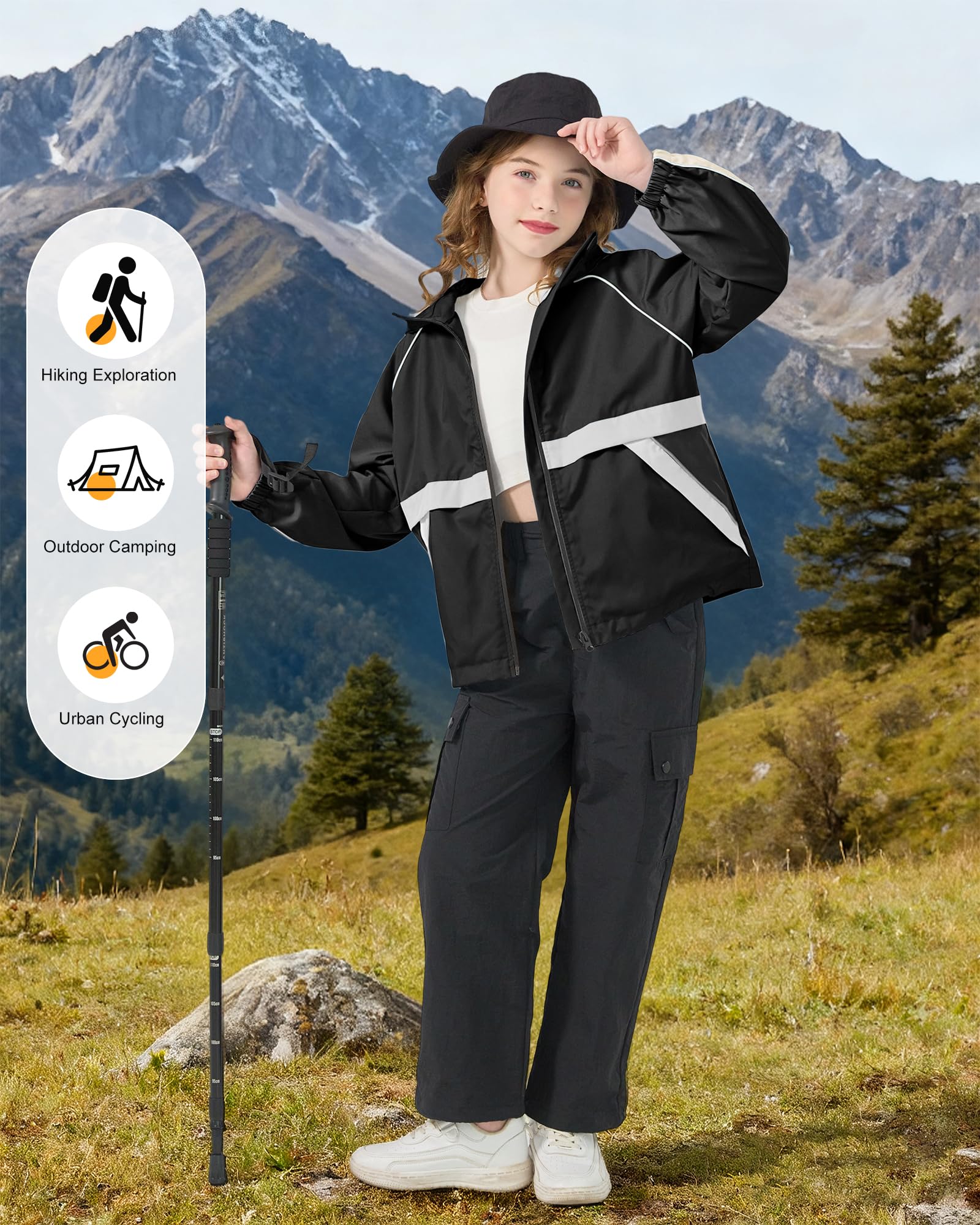 Rolanko Chaqueta Impermeable con Capucha para Niñas, Chaqueta Cortavientos Ligera con Cremallera para Niños