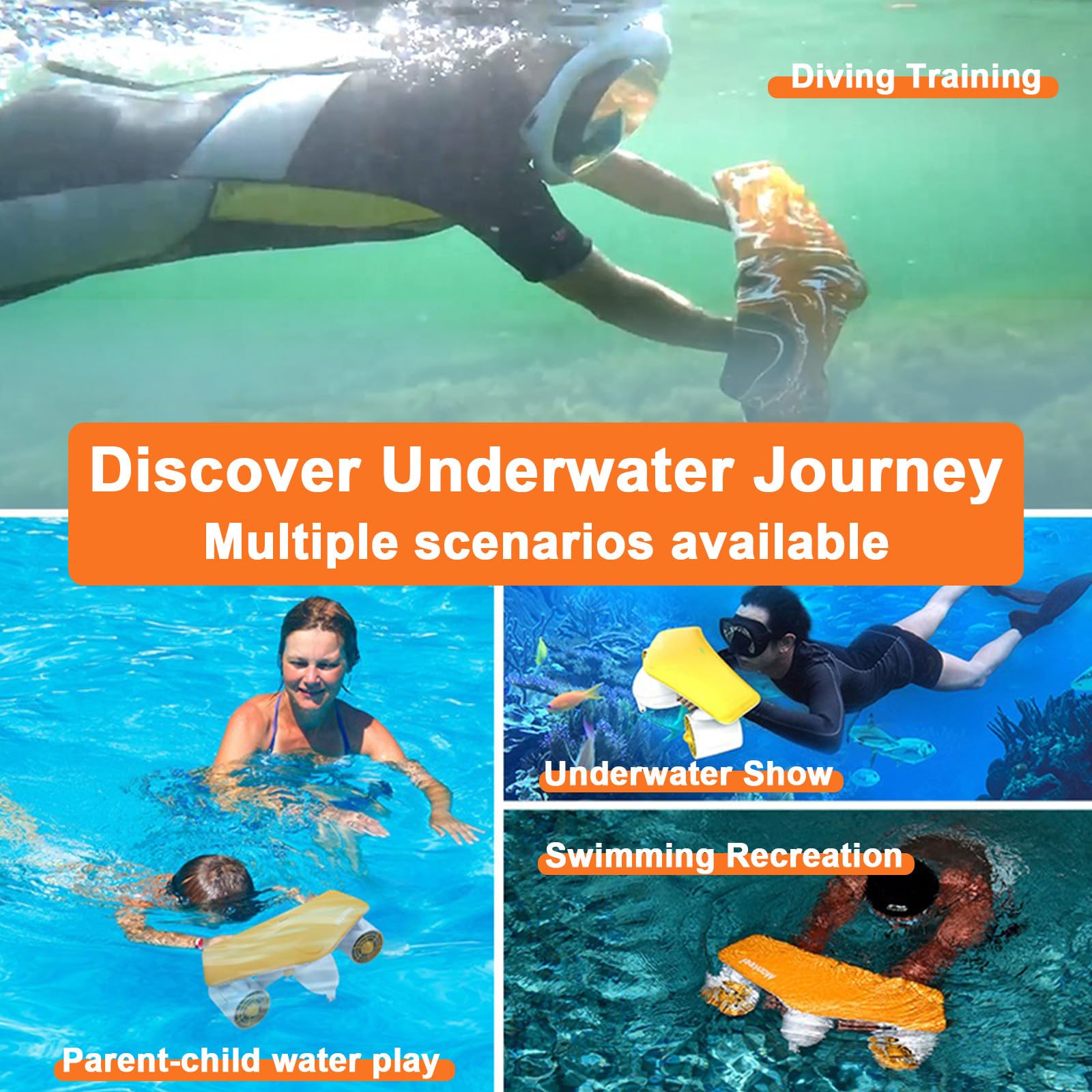 Scooters Submarinos Eléctricos, Scooter Submarino Portátil De 6000 mAh, con 2 Configuraciones De Velocidad, Autonomía De 30 A 60 Minutos, Profundidad Máxima De Buceo De 50 m