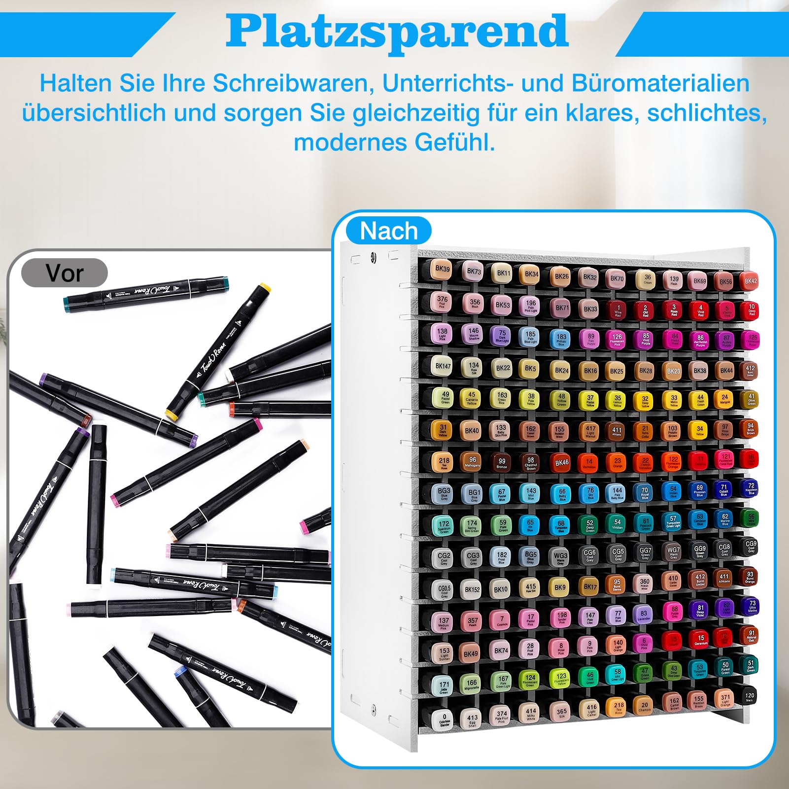 Porte-Crayons Yrangee 120 Compartiments - Organisateur Marqueurs En Bois Avec Séparateurs Réglables - 33x16.8x13.5cm