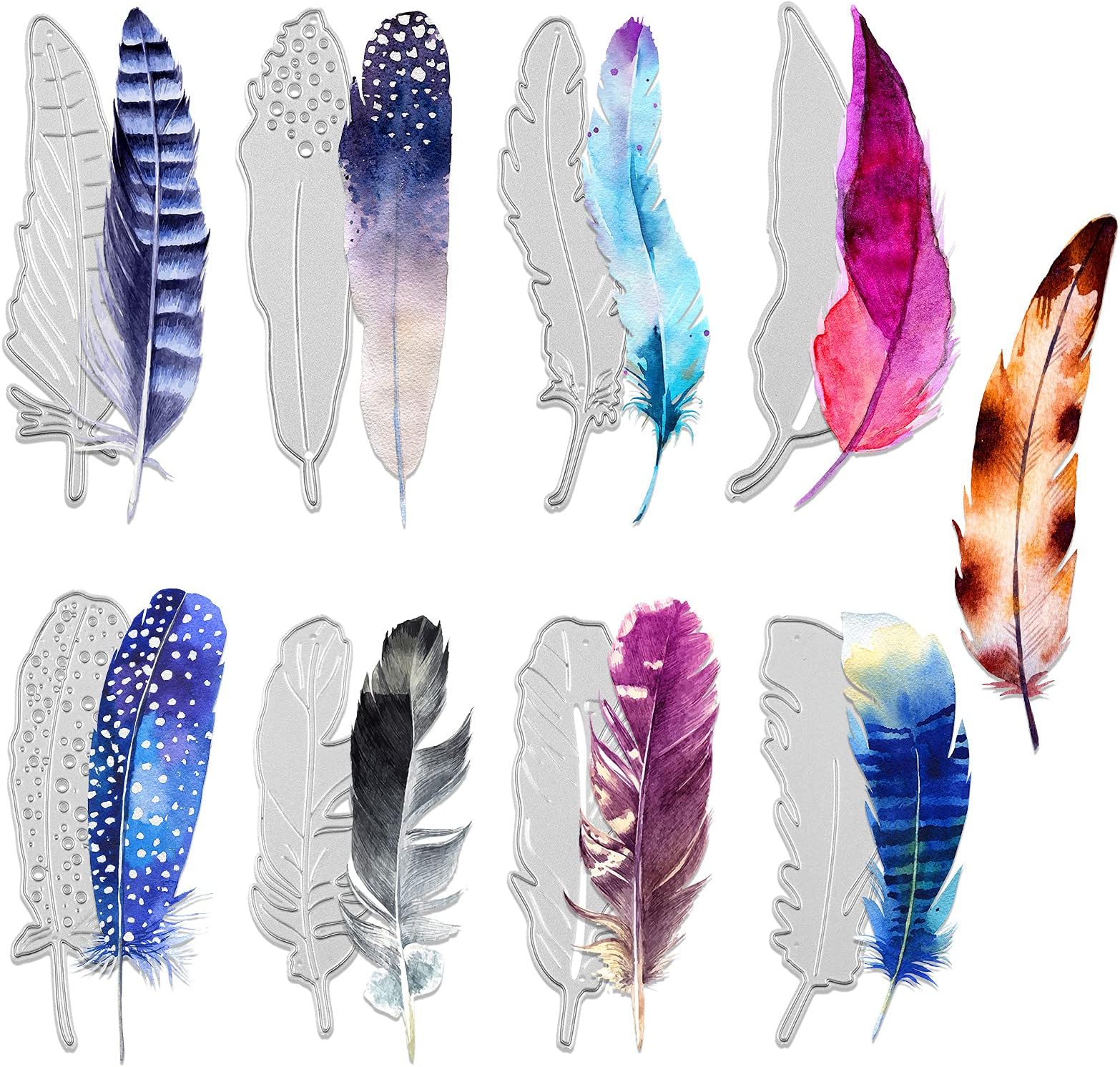 9 Pieces Feather Cutting Dies Feather Embossing Stencil Scrapbooking Steel Craft Metal Cutting Dies for Album Photo Paper Card Making Decorative DIY Crafts