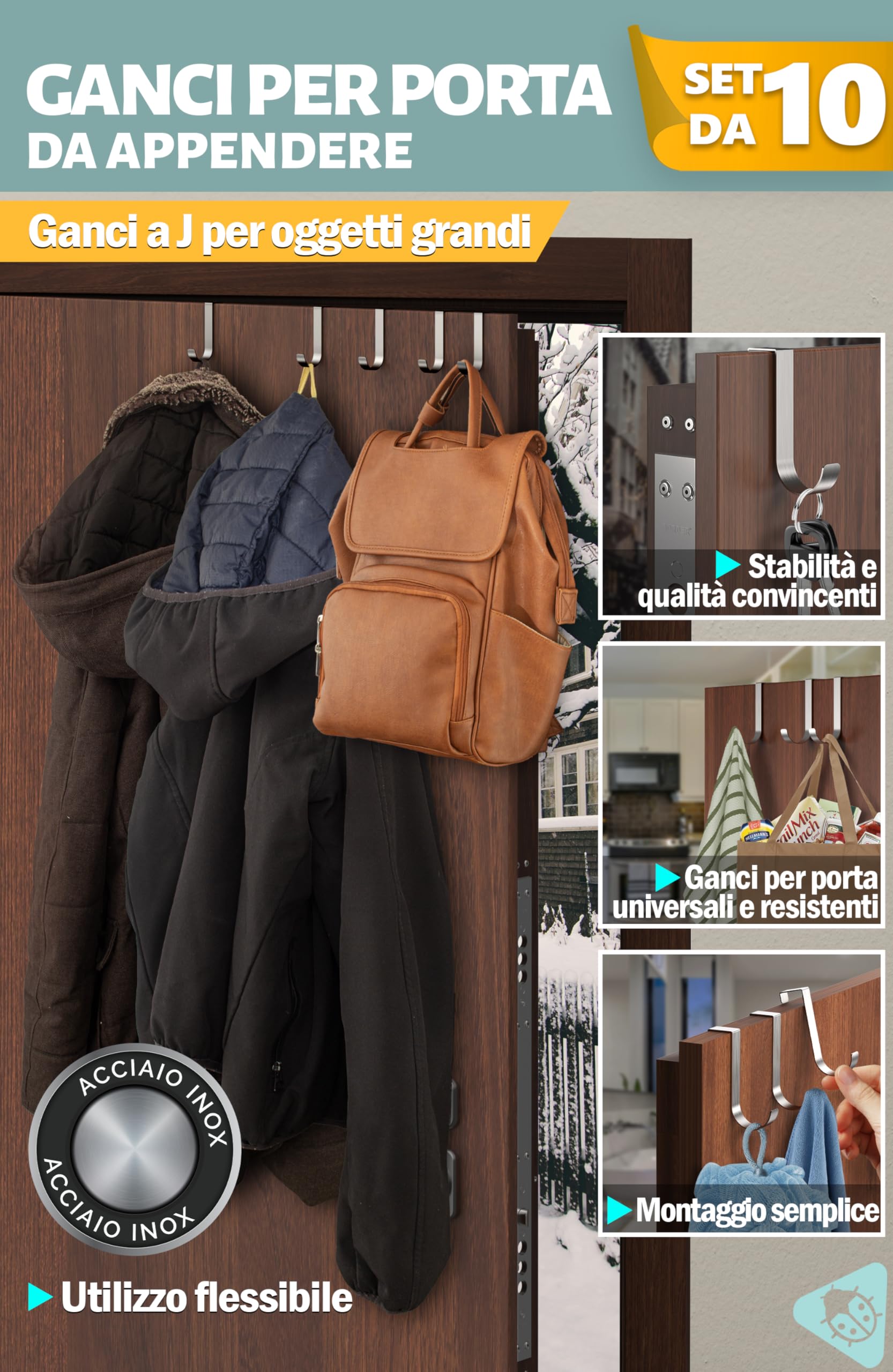 Accappatoio Bagno 1.6mm Set 10 Pezzi Gancio Porta Appendiabiti Stabile