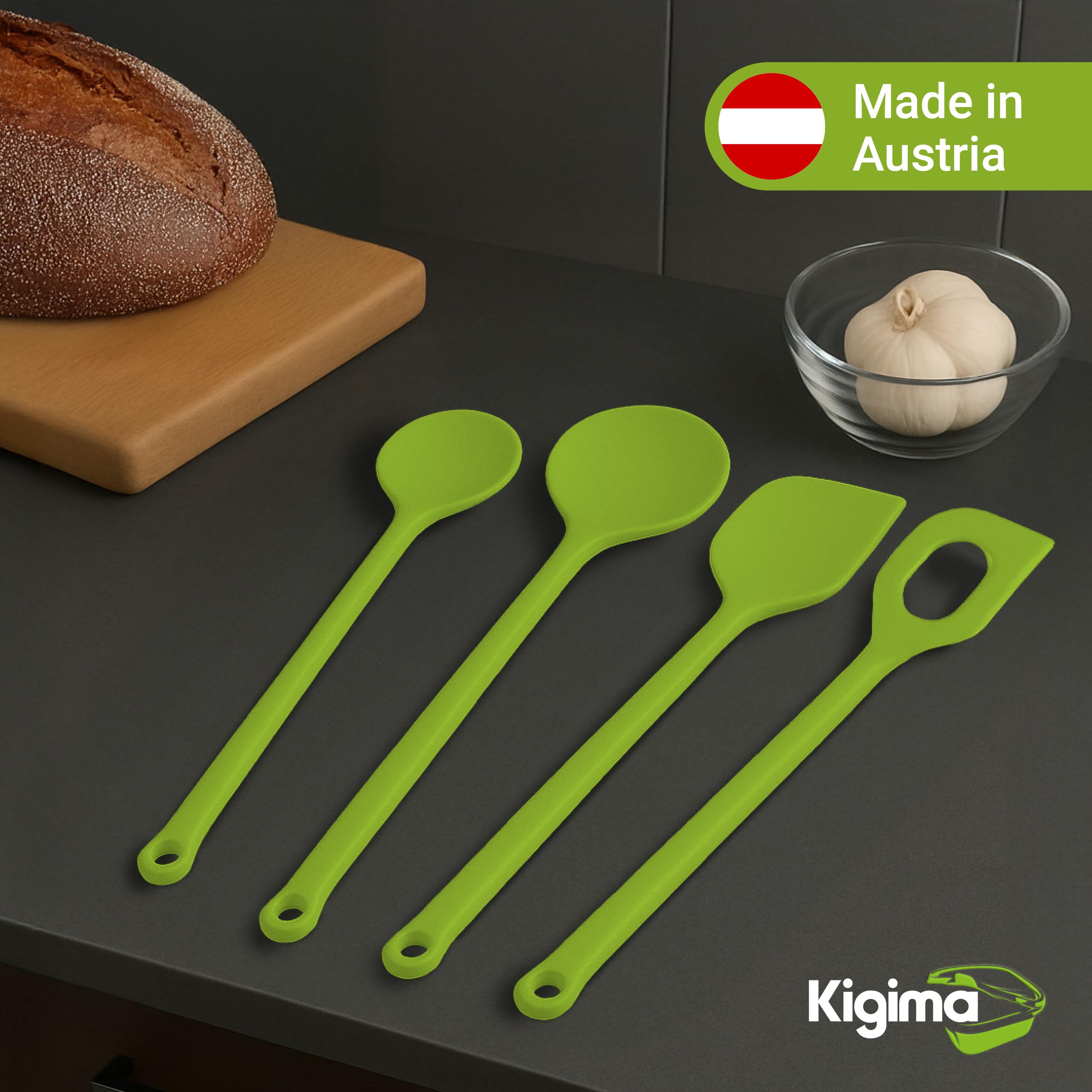 Kigima Cucchiaio da cucina plastica (Verde, (4 Pz))