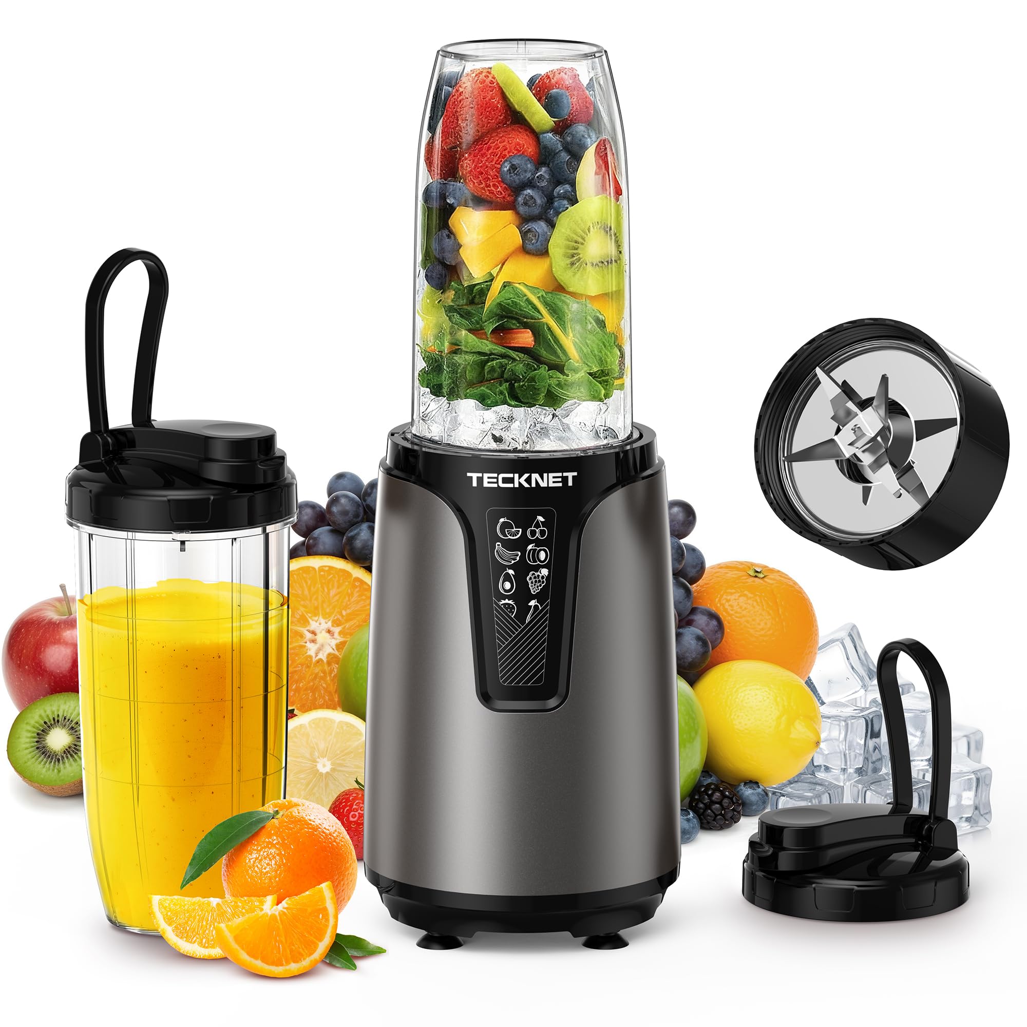 TECKNET 1000W Smoothie Maker mit 2x600ml  Tragbare Becher | 2x600 ml BPA-freie Becher, 304 Edelstahl-Klingen, Leicht zu reinigen – Spülmaschinenfest, für Shakes, Smoothies & Babynahrung