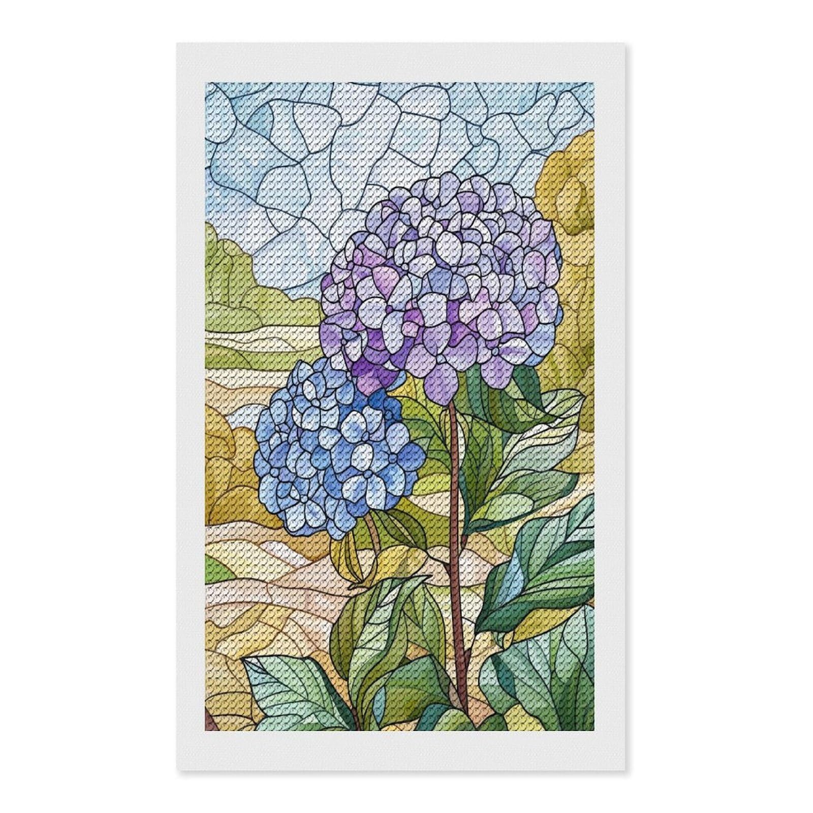 Junmoney Stained Glass Hydrangeas Diamond Painting Canvas Set 12"x20", for Women, Mindful Craft Activity, Cosy Home Accent, Festive Craft Gift
