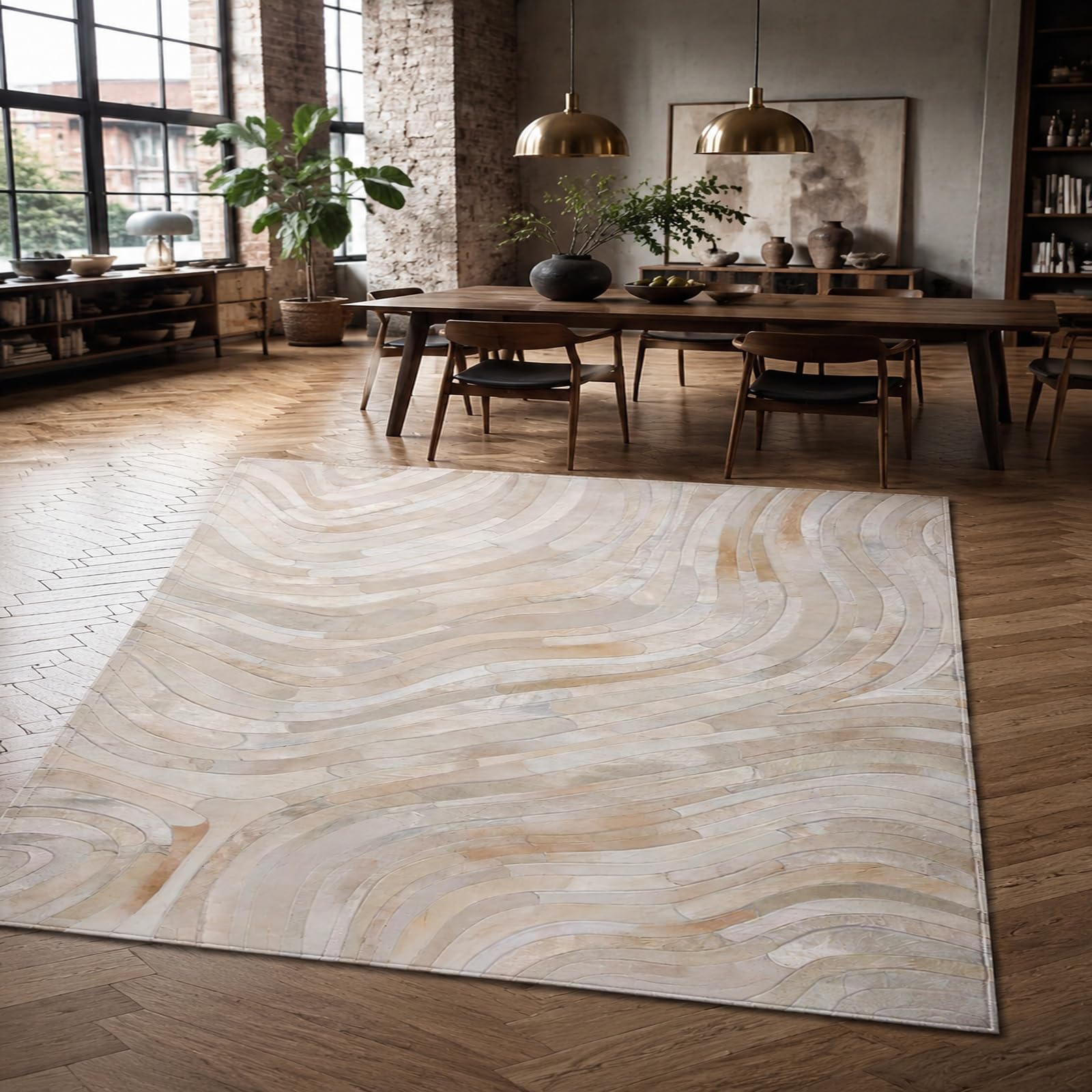 Tapis abstrait moderne beige et gris rectangulaire de 200 x 300 cm pour grand salon