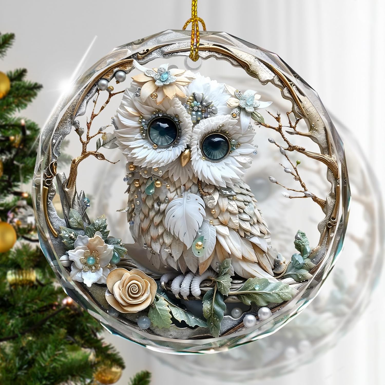Owl Christmas Ornaments, Stained Glass Ornaments and Christmas Tree Decorations, Gifts for Pet Lovers