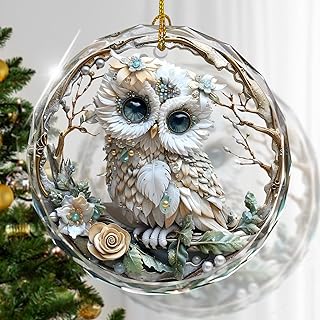 Owl Christmas Ornaments, Stained Glass Ornaments and Christmas Tree Decorations, Gifts for Pet Lovers