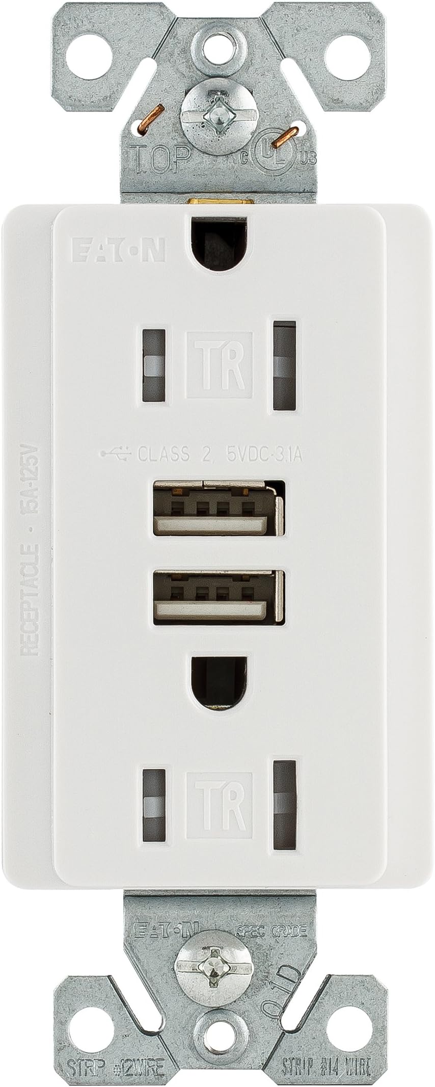 EatonTR7755W 15 Amp 125V Combination USB 3.1A Charger with Duplex Receptacle, White