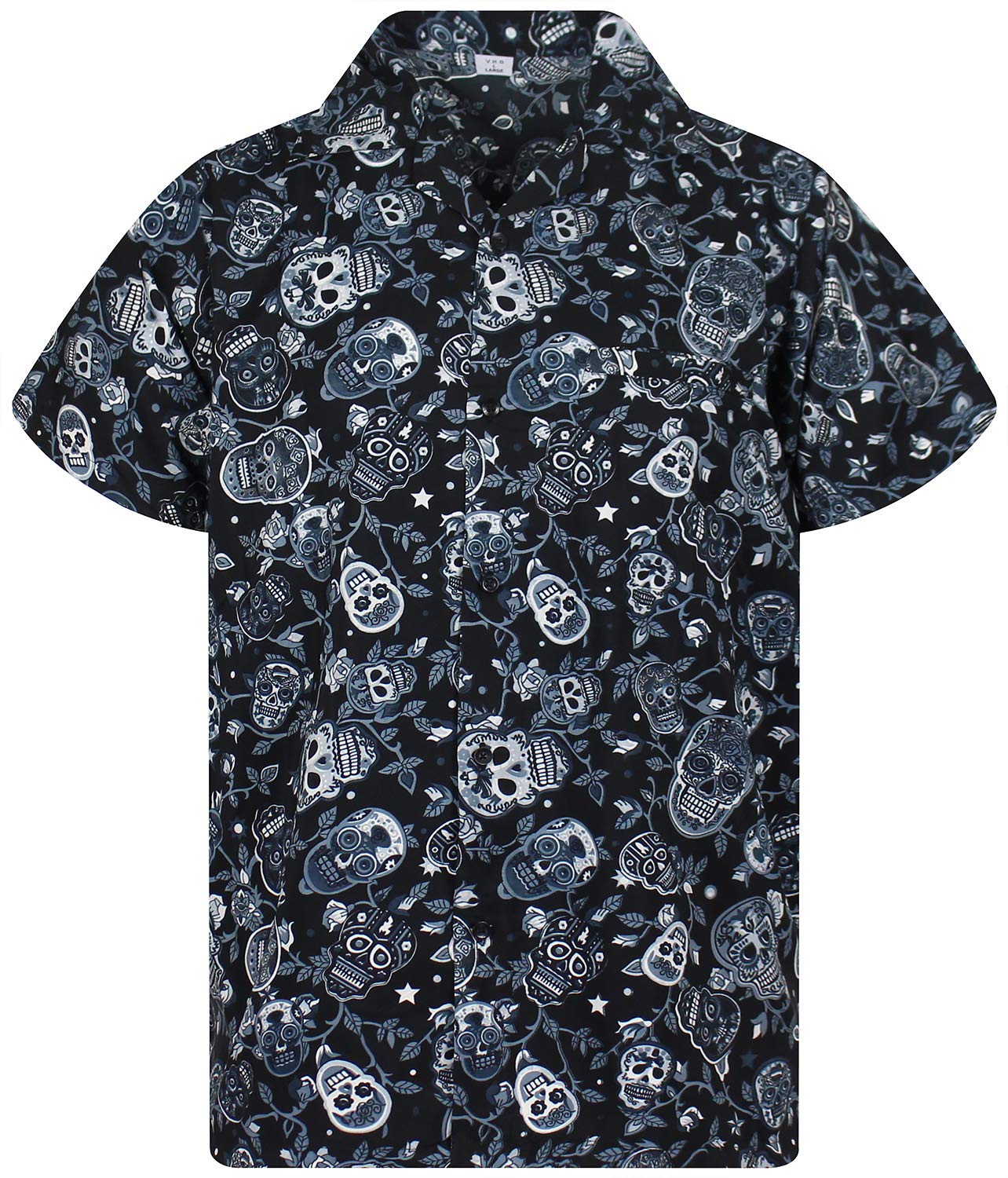 V.H.O. Funky Hawaiian Shirt, Shortsleeve, Skull, Black, XS
