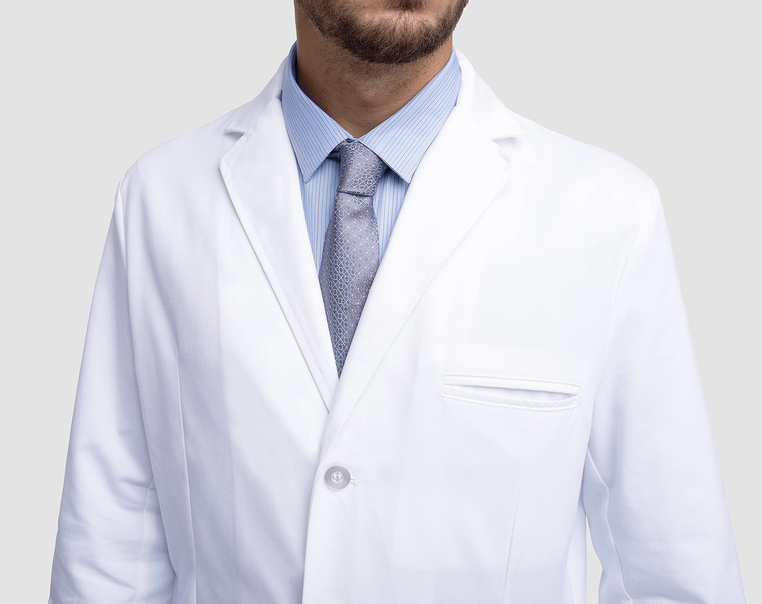Dr. James profesjonalny fartuch laboratoryjny dla mężczyzn, częściowo dopasowany krój, wiele kieszeni, biały (XXL)
