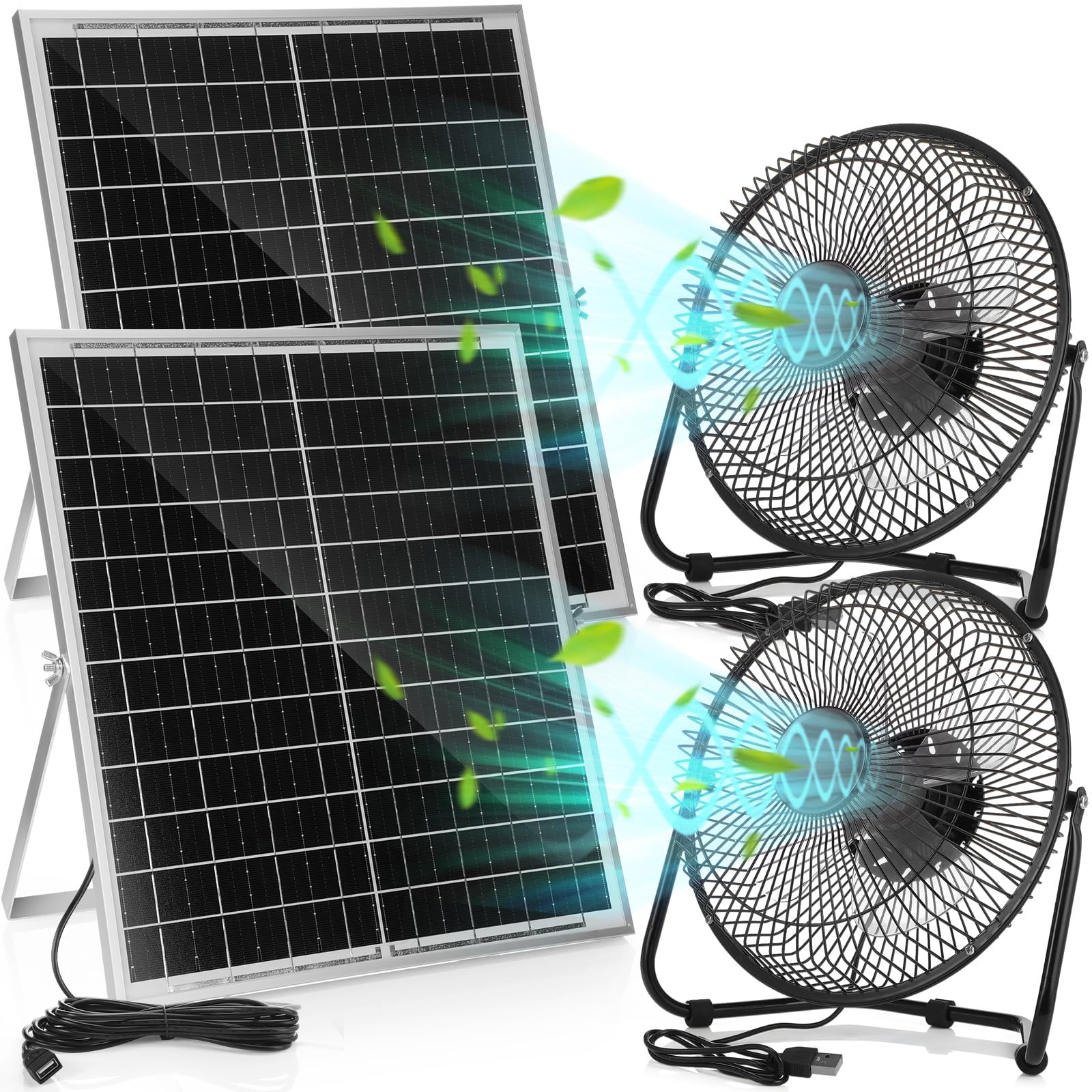 Tujoe 2 Packs Solar Panel Waterproof Powered Fan Kit 8 Inch Fan and 20W Solar Panel High Velocity Portable Floor Fan 36db Quiet Operation 19.5ft Long Cord, for Greenhouse Motorhome, Camping Cooling-picture-32