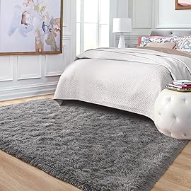 Ompaa Fluffy Area Rugs, Super Soft Shaggy Carpet Fuzzy Long Fur Rug for Bedroom Living Room Dorm, Plush Kids Playroom Baby Girls Nursery Decor Mats, 6x9 Feet Dark Gray