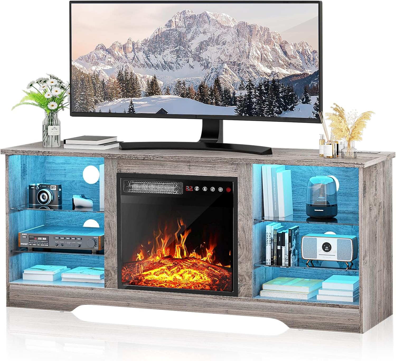 Amazon.com: PUKAMI Fireplace TV Stand for TVs Up to 65" TV with 18 ...