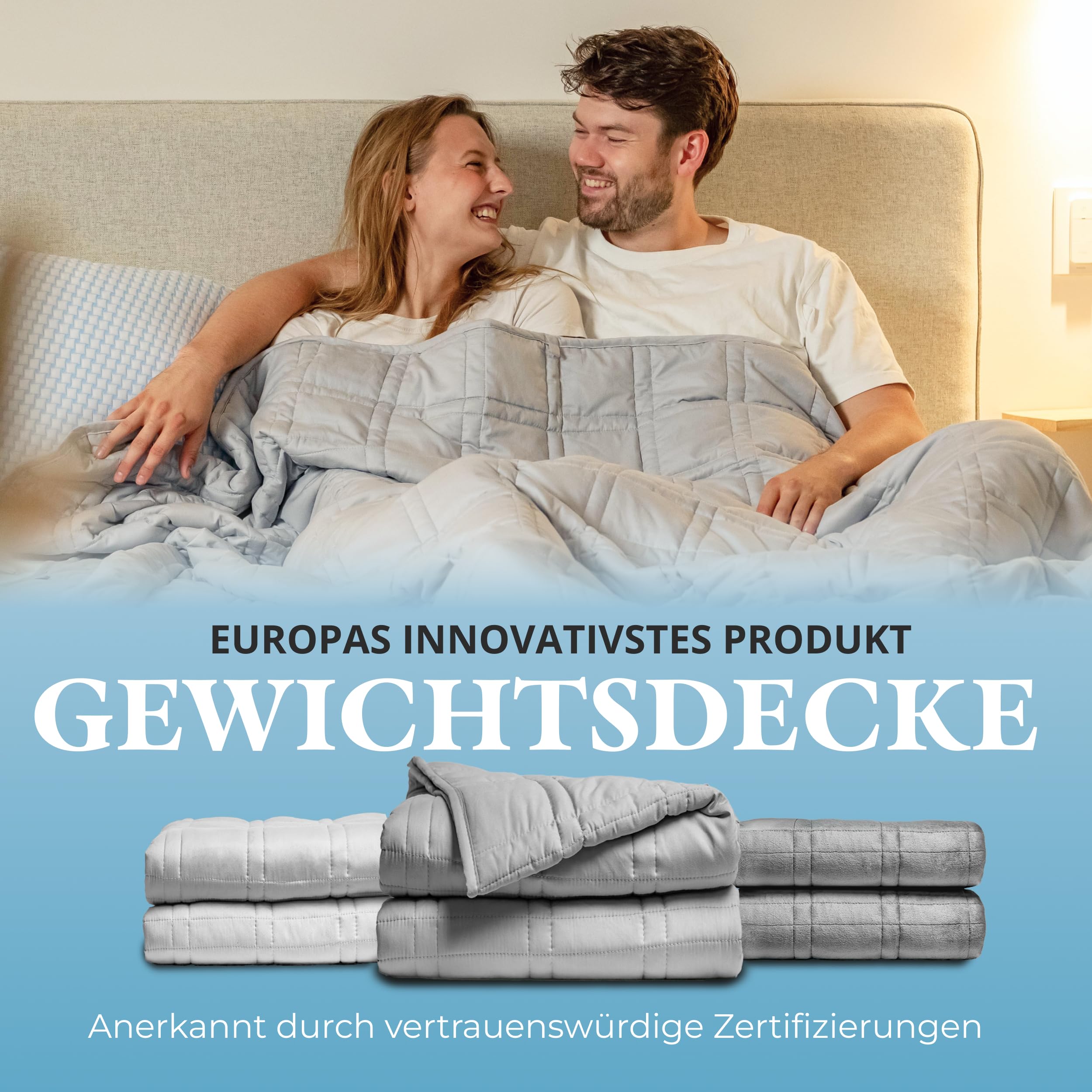 Ella Gewichtsdecke 135x200 7kg Anti Stress Therapiedecke 100% Baumwolle Bettdecke für tiefen Schlaf Weighted Blanket Grau