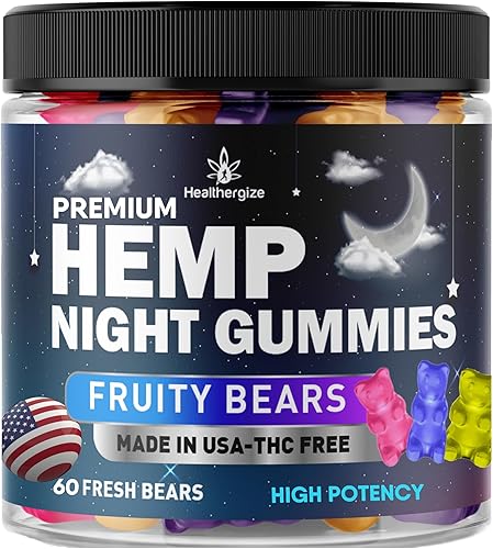 Healthergize Gomitas de cáñamo por la noche, gomitas de siesta de alta potencia, paz y relajación, osito de goma con infusión de aceite de cáñamo,